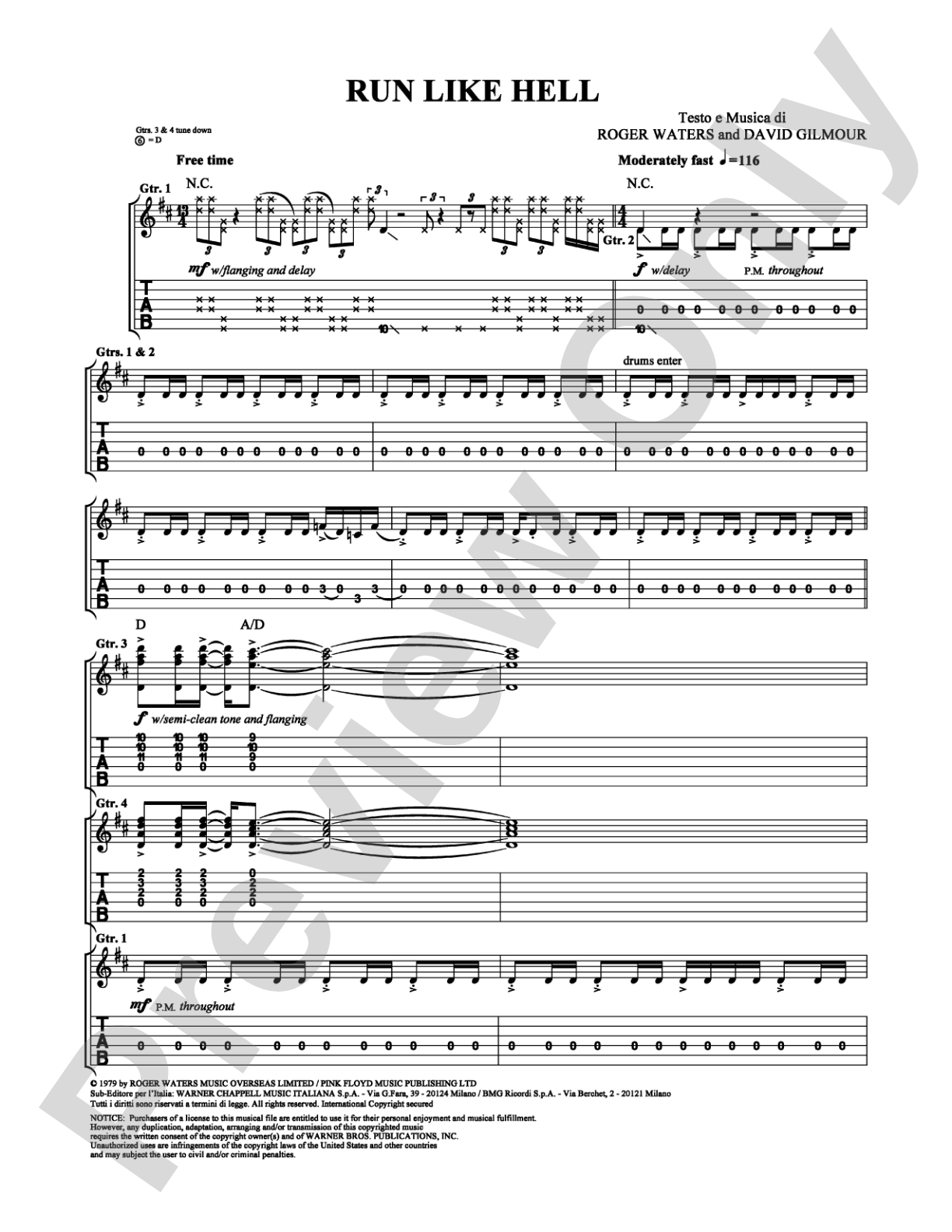 Run Like Hell: Guitar TAB Digital Sheet Music