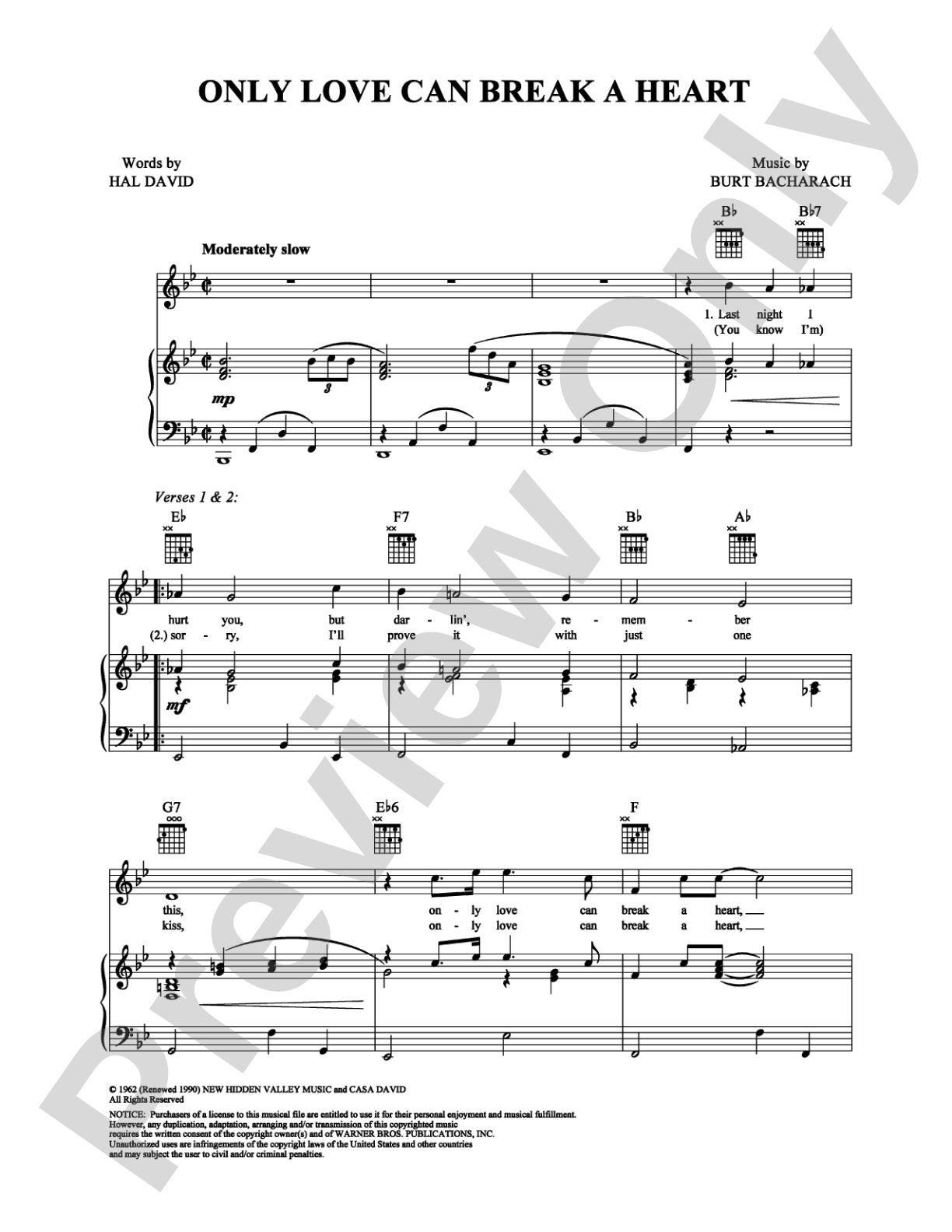 Only Love Can Break a Heart: Piano/Vocal/Chords Digital Sheet Music