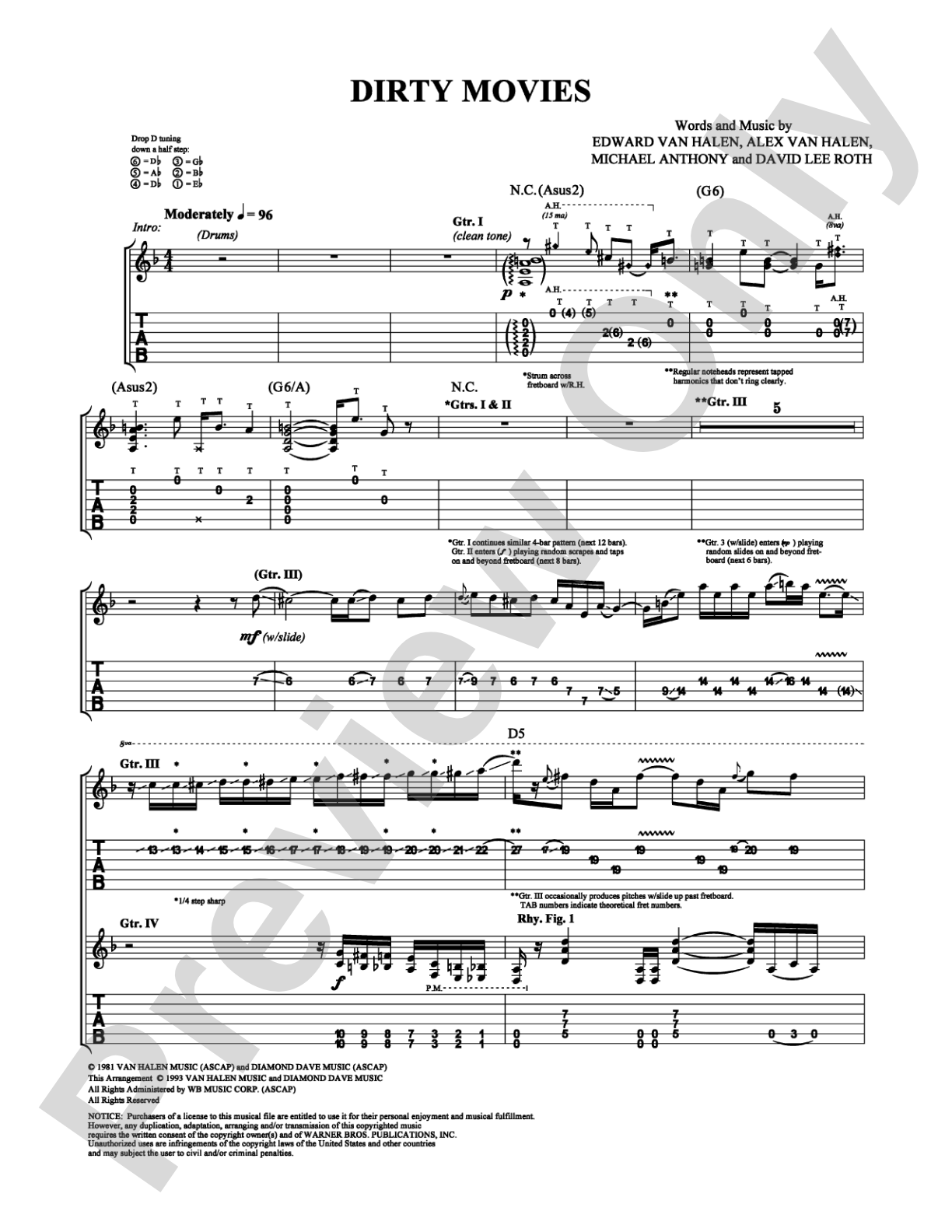 Dirty Movies: Guitar TAB Digital Sheet Music