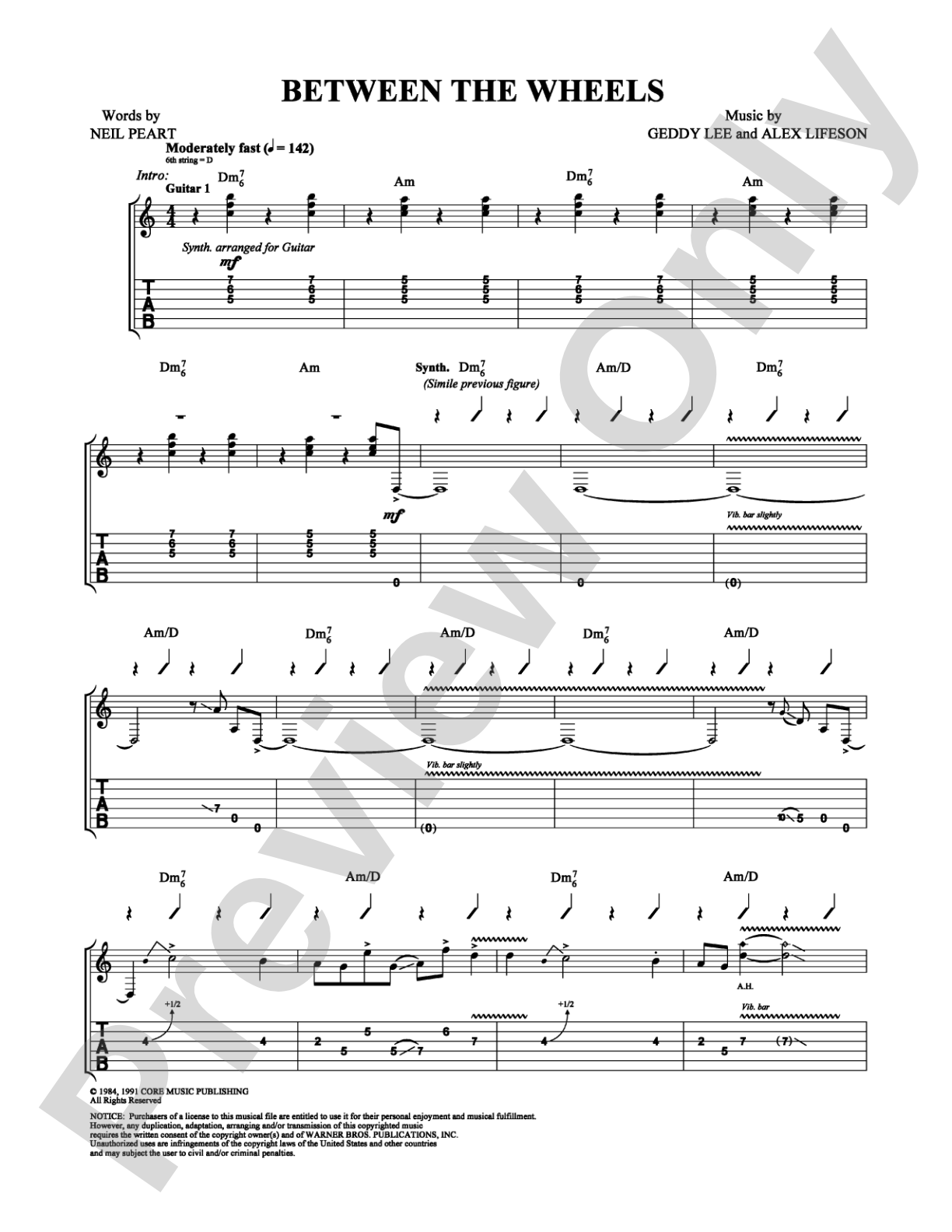 Between the Wheels: Guitar TAB Digital Sheet Music