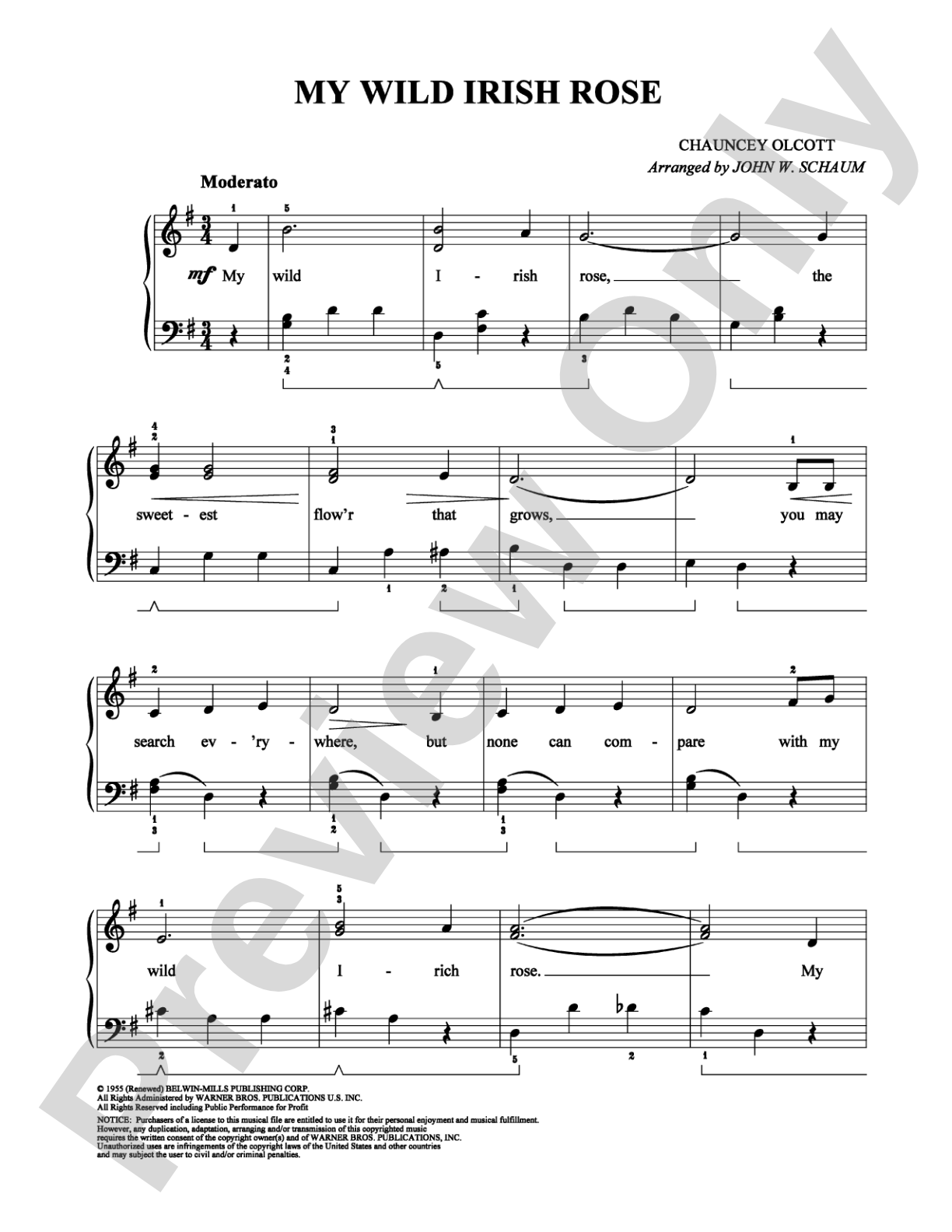 My Wild Irish Rose: Easy Piano Digital Sheet Music