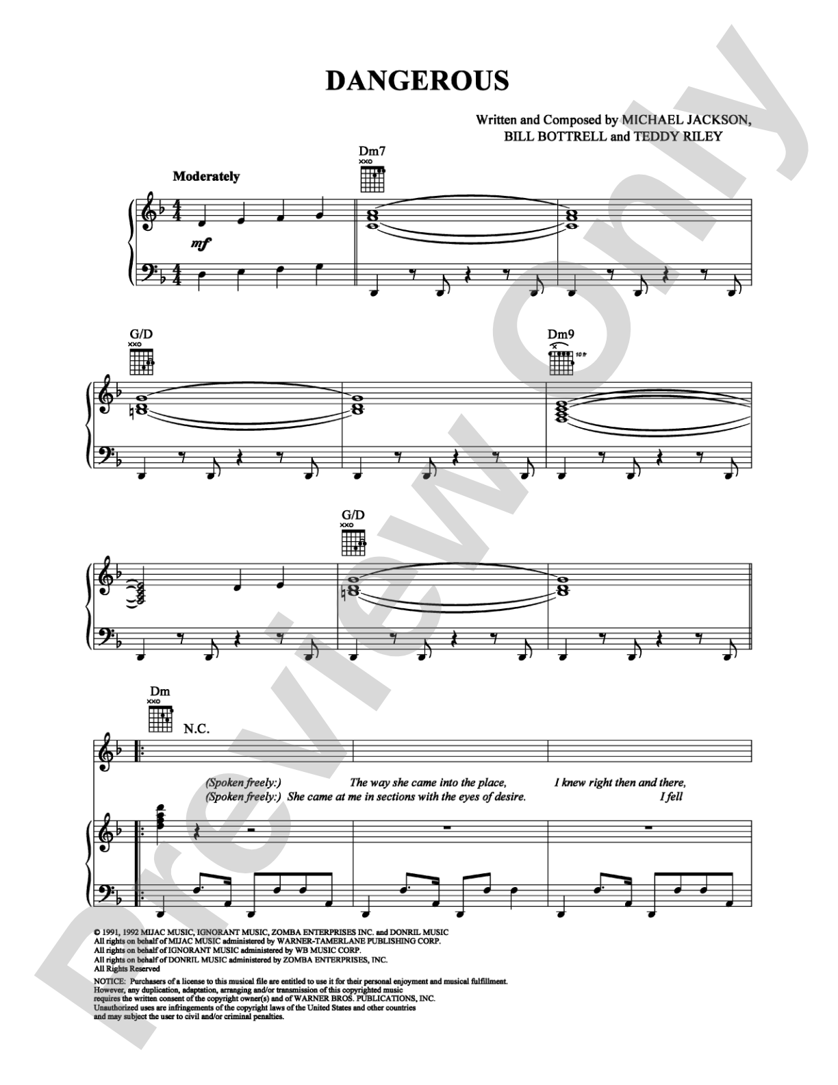 Dangerous: Piano/Vocal/Chords Digital Sheet Music