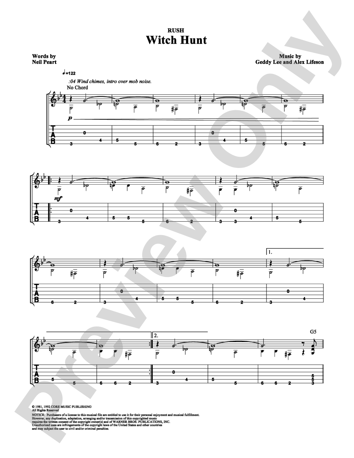 Witch Hunt: Guitar TAB Digital Sheet Music