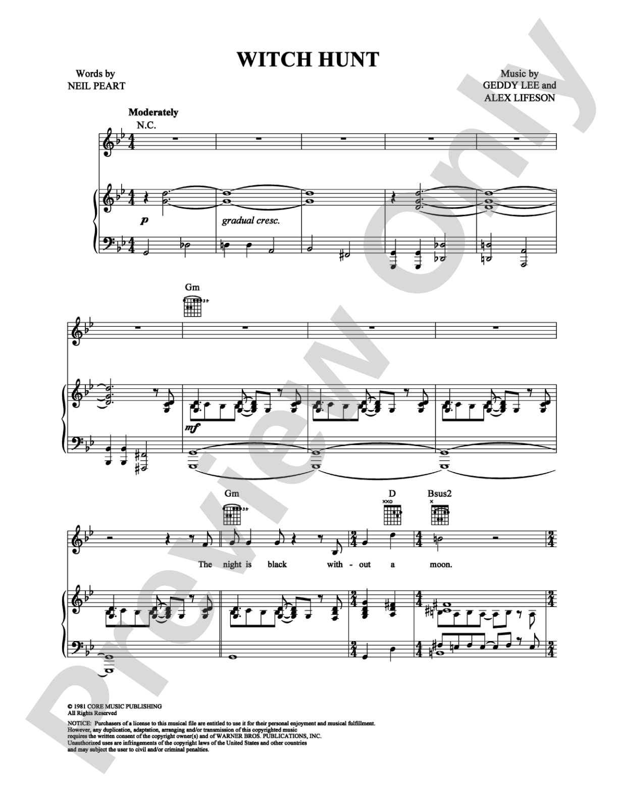 Witch Hunt: Piano/Vocal/Chords Digital Sheet Music