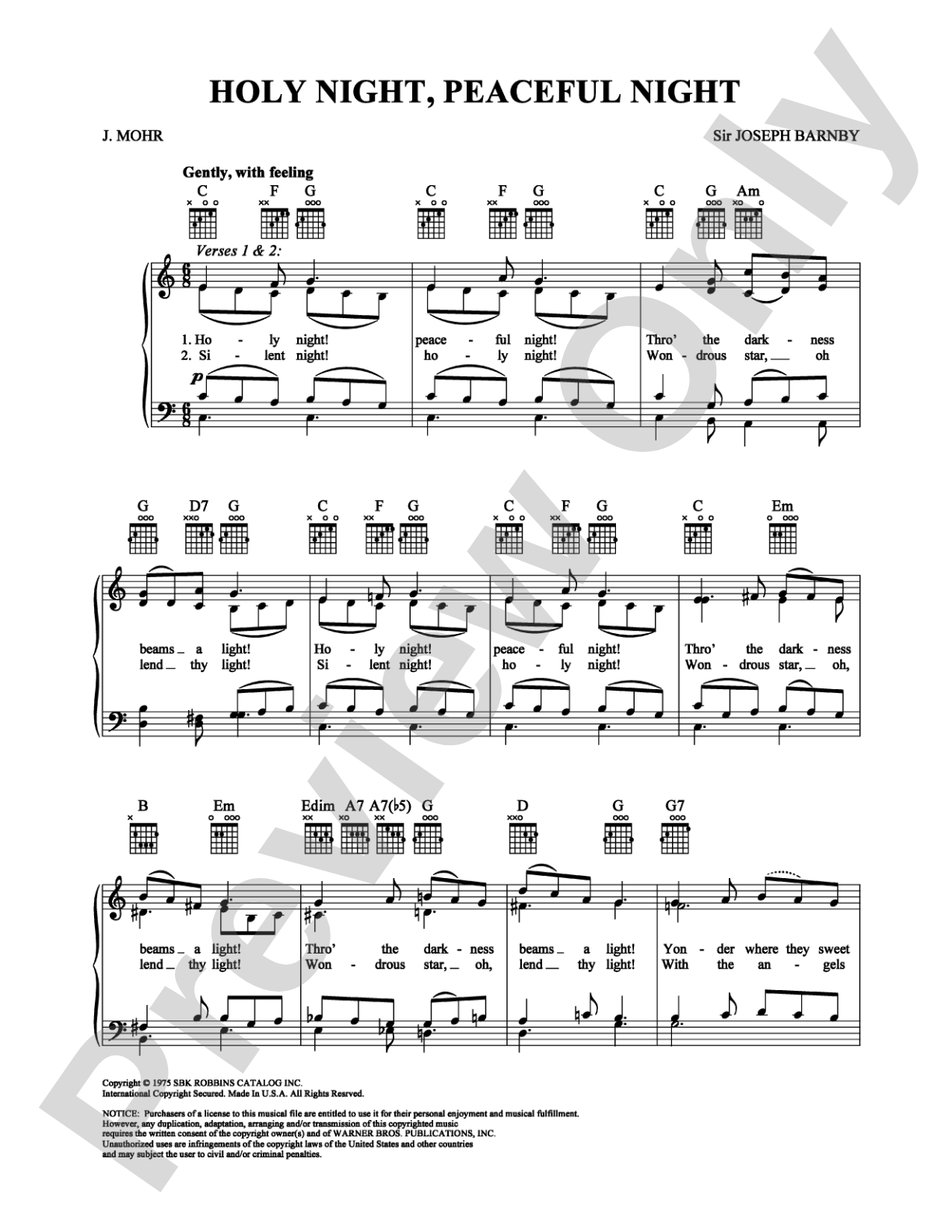 Holy Night, Peaceful Night: Piano/Vocal/Chords Digital Sheet Music