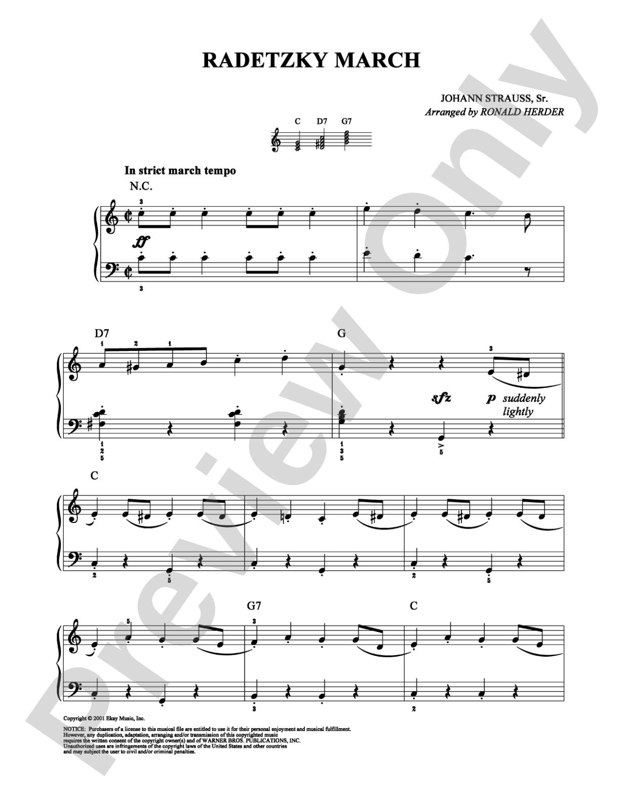 Radetzky March: Easy Piano Digital Sheet Music