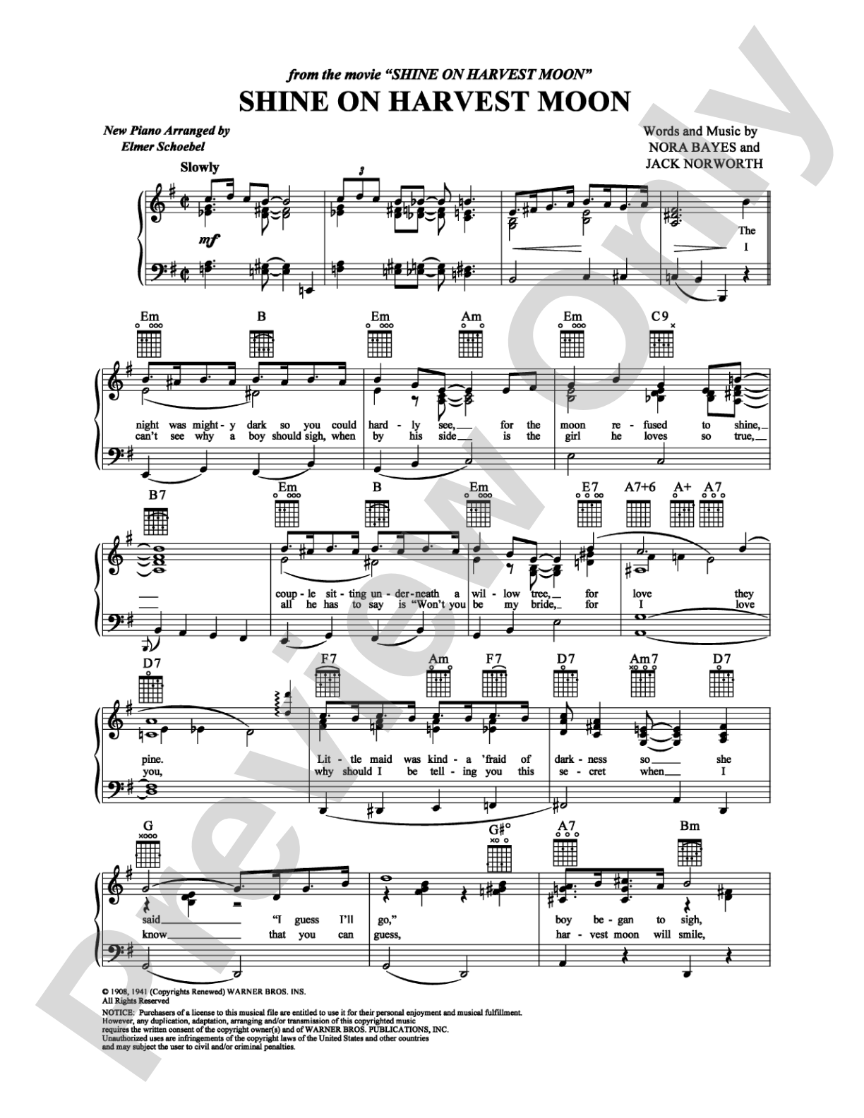 Shine On Harvest Moon: Piano/Vocal/Chords Digital Sheet Music