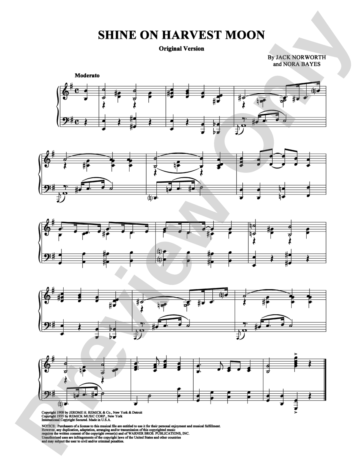 Shine on Harvest Moon (Original): Piano Digital Sheet Music