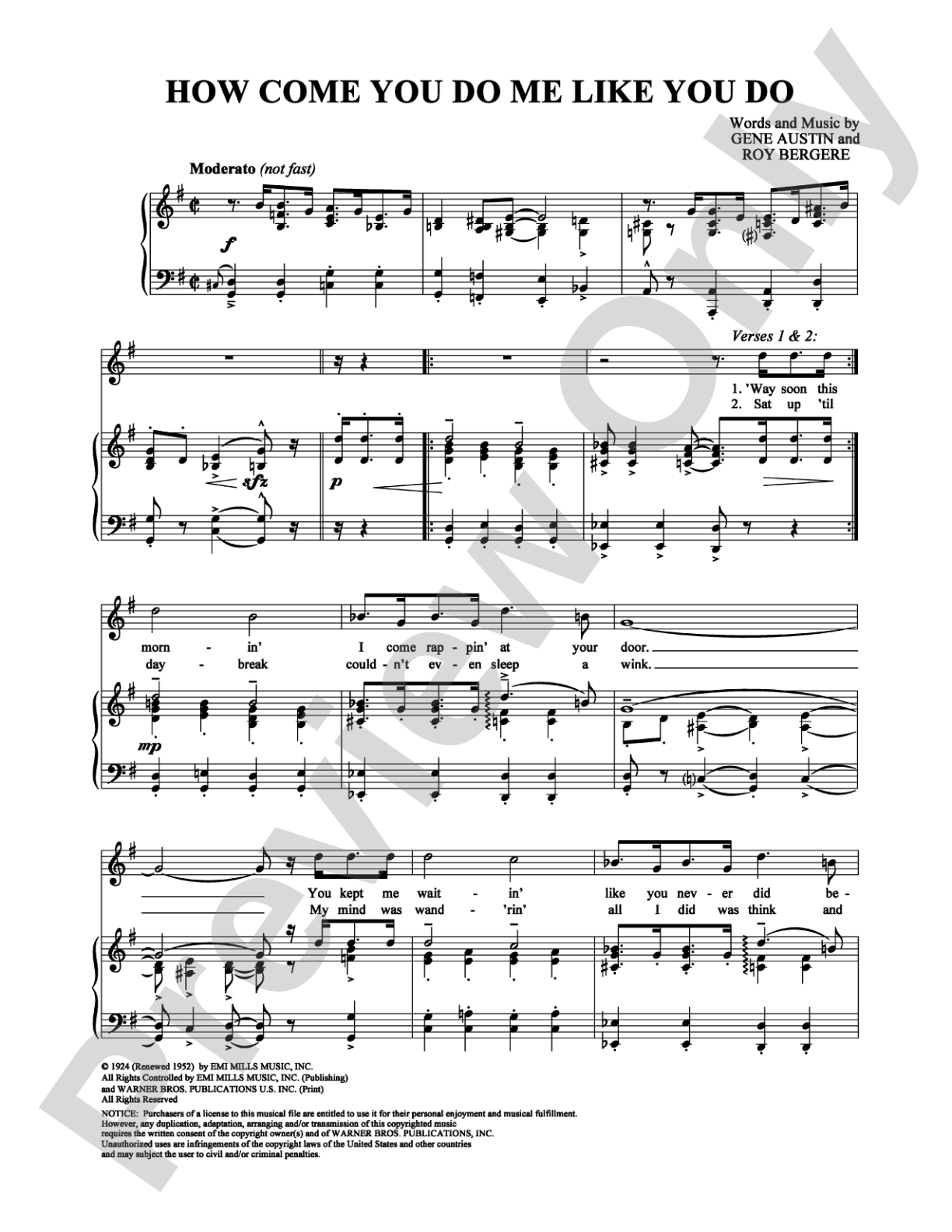 How Come You Do Me Like You Do: Piano/Vocal/Chords Digital Sheet Music