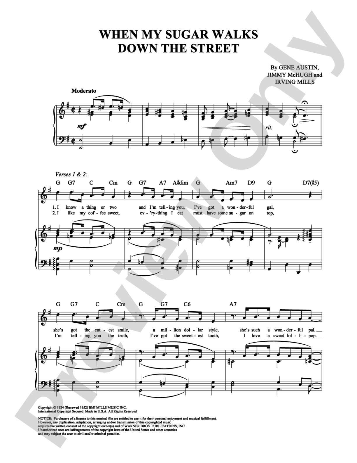 When My Sugar Walks Down the Street: Piano/Vocal/Chords Digital Sheet Music