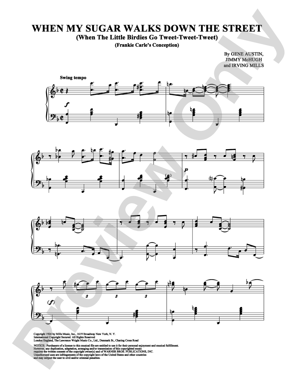 When My Sugar Walks Down the Street (When the Little Birdies Go Tweet - Tweet - Tweet): Piano Digital Sheet Music