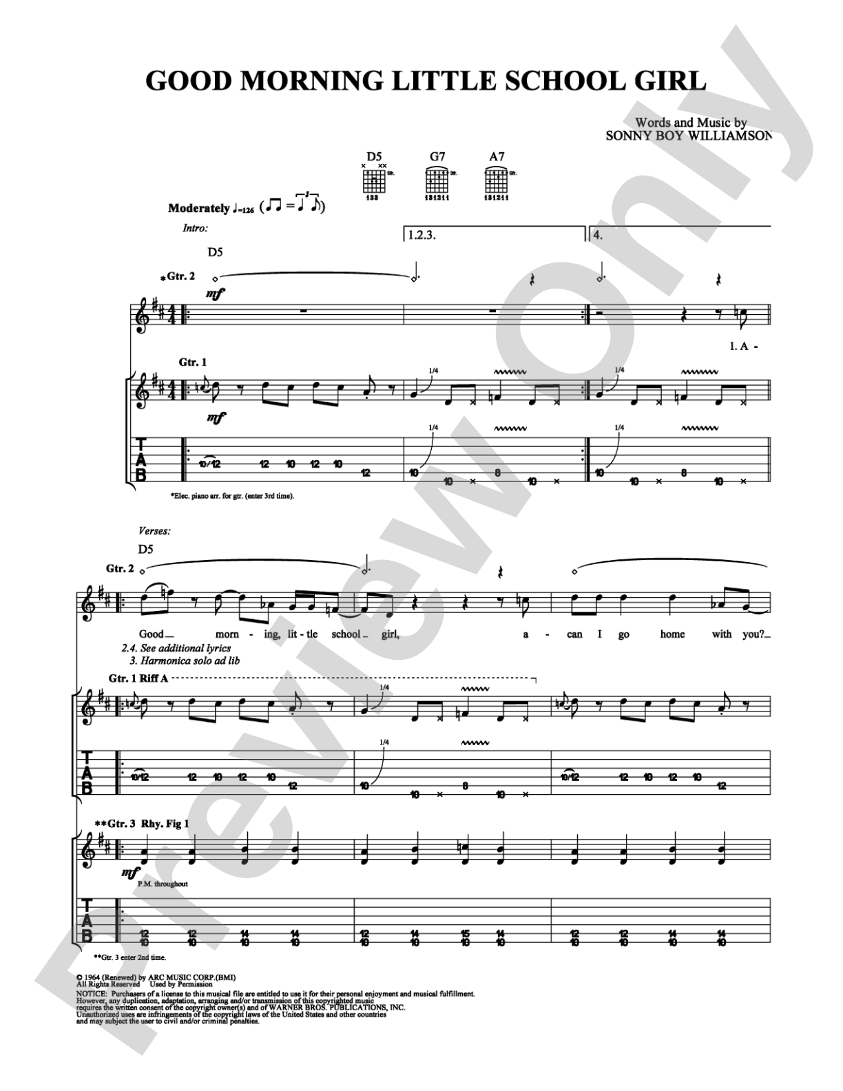 Good Morning Little School Girl: Guitar TAB Digital Sheet Music