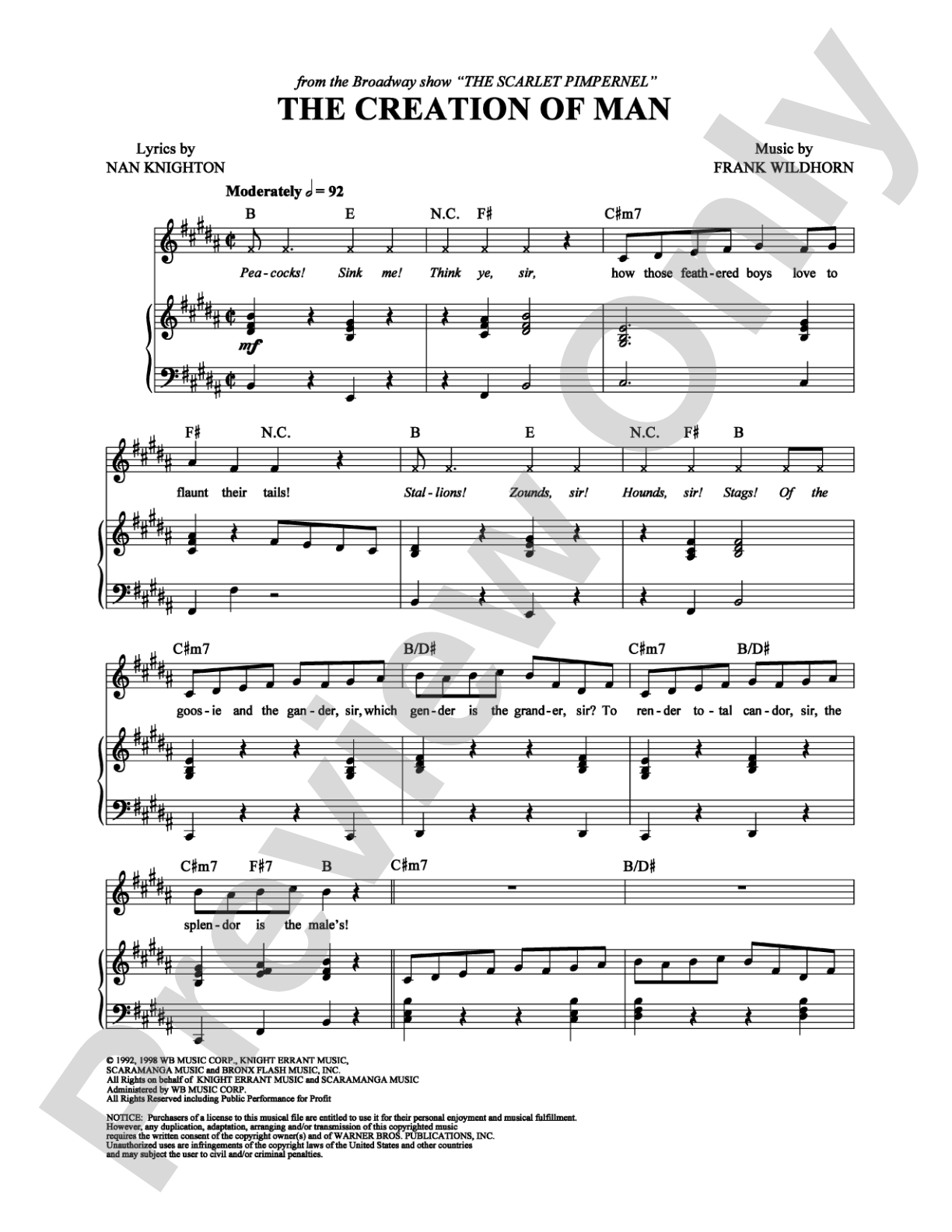 The Creation of Man: Piano/Vocal/Chords Digital Sheet Music