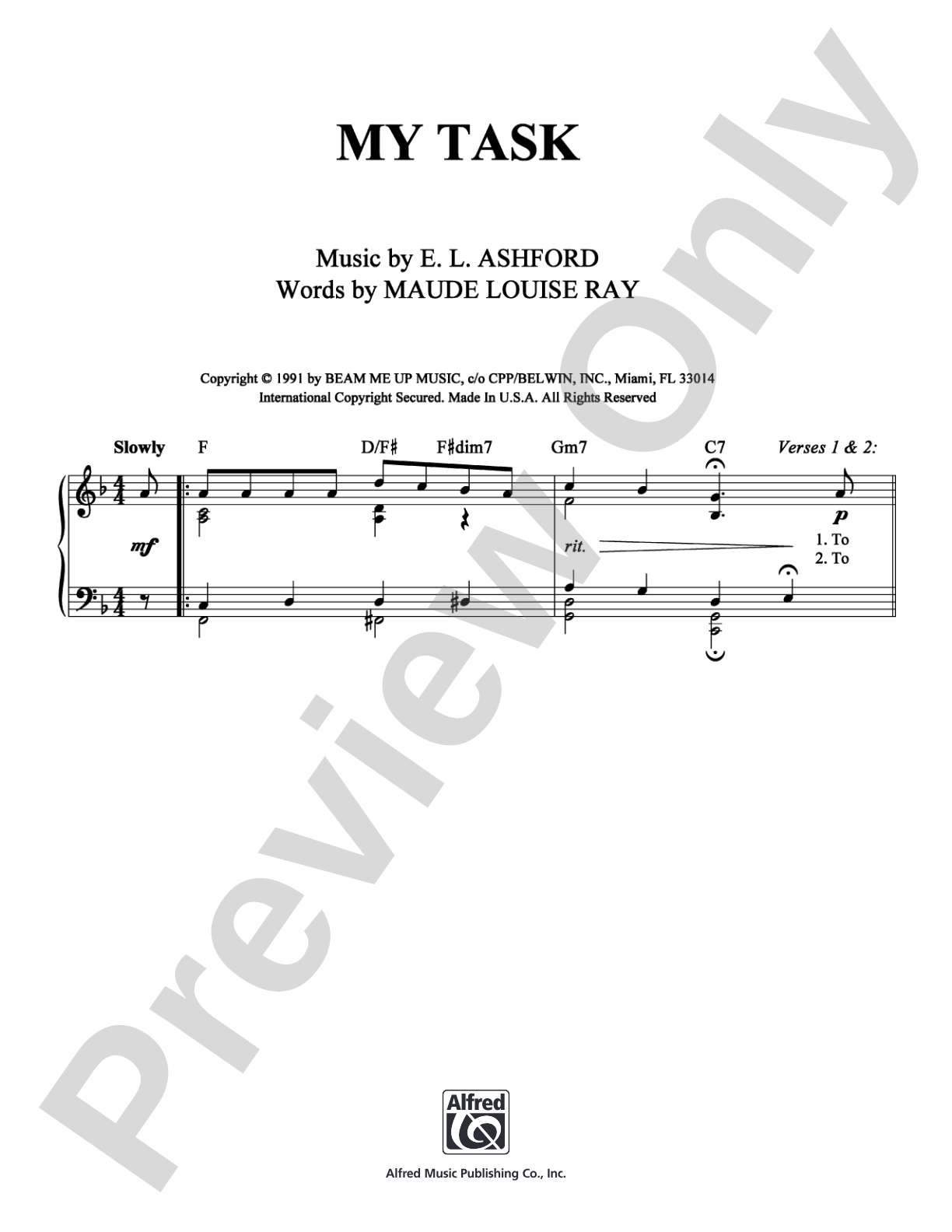 My Task: Piano/Vocal/Chords Digital Sheet Music