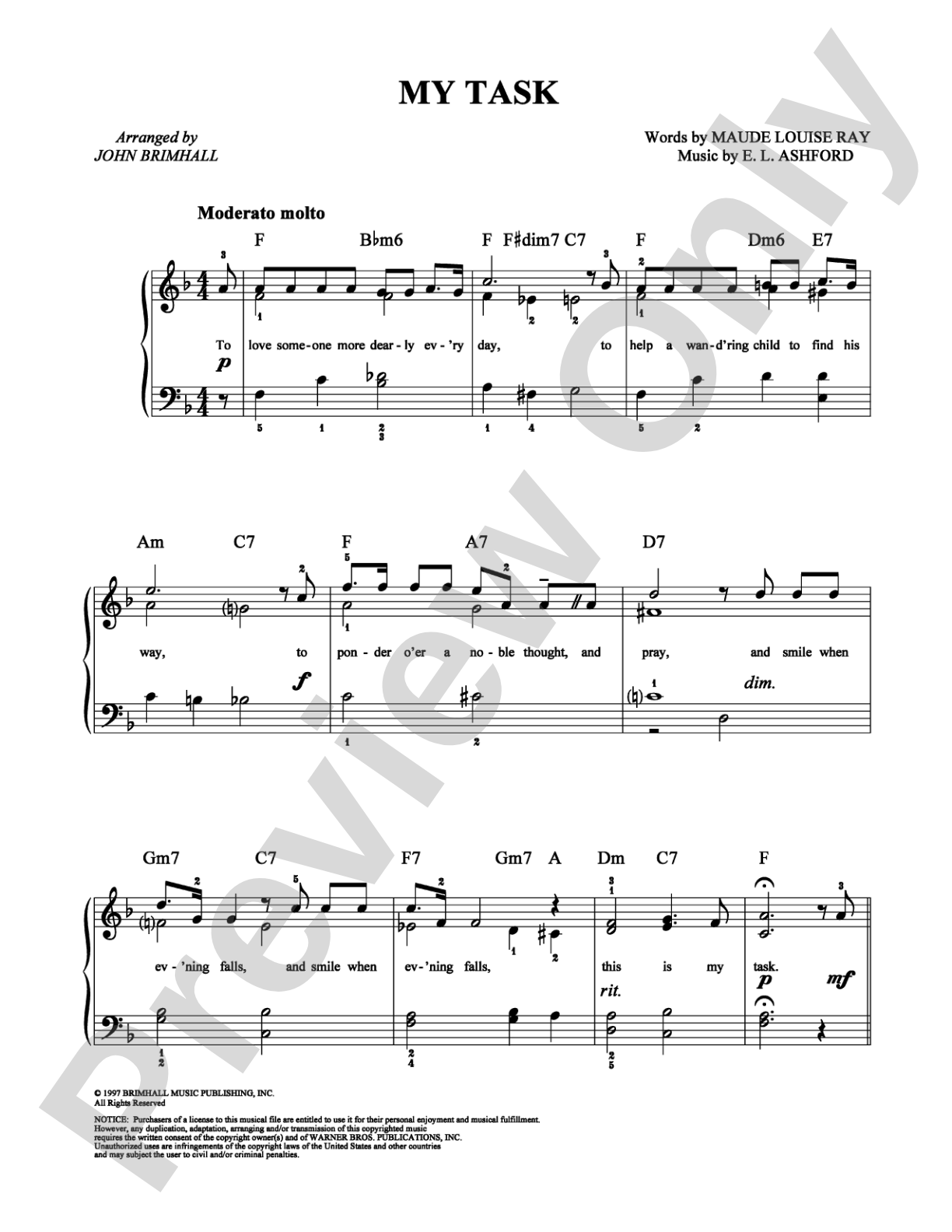 My Task: Easy Piano Digital Sheet Music