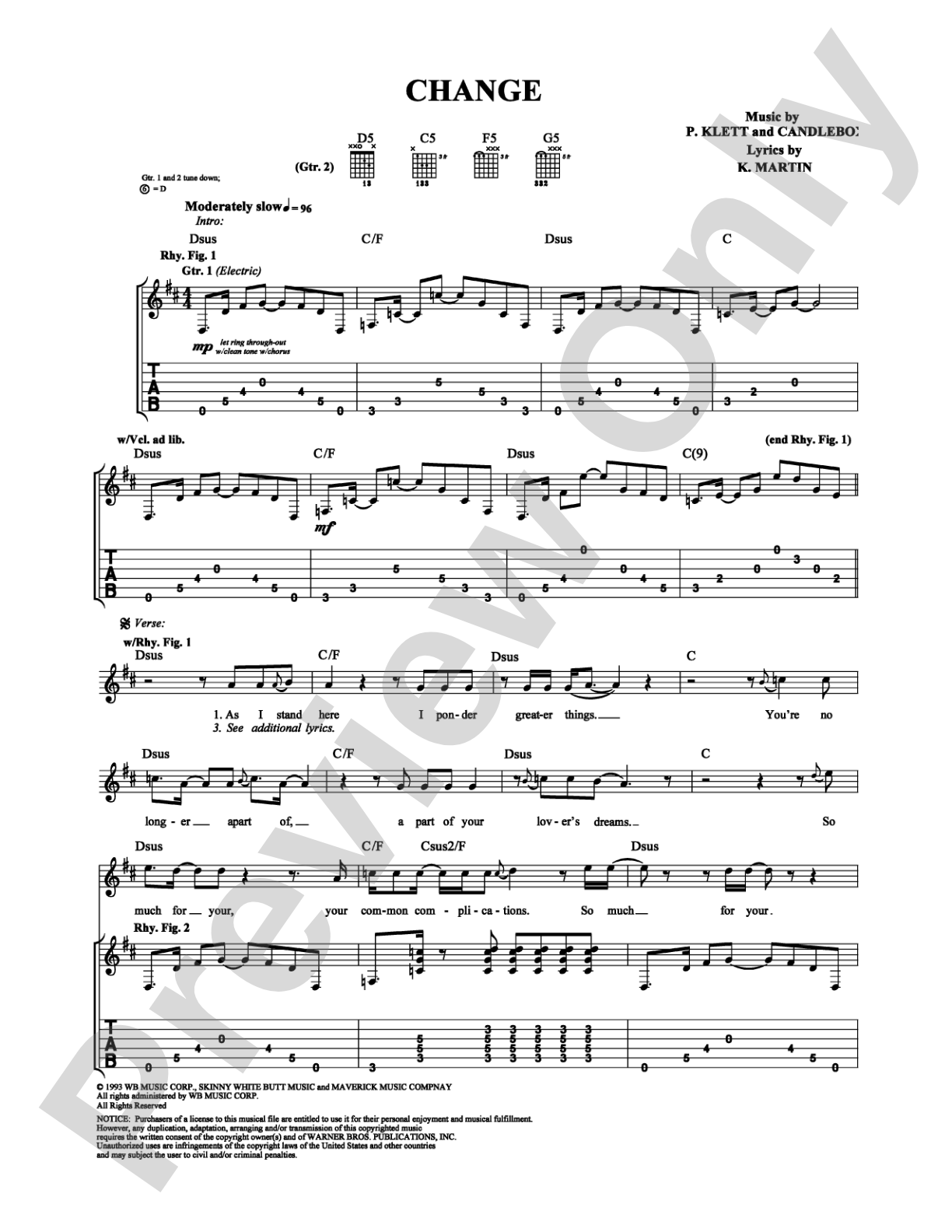 Change: Guitar TAB Digital Sheet Music