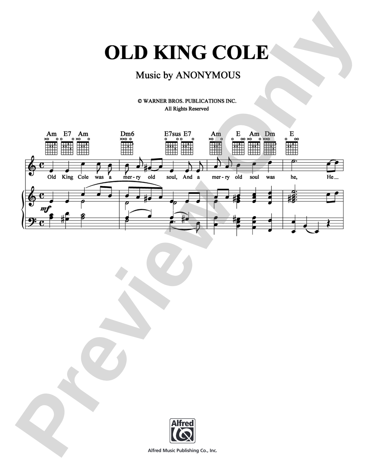 Old King Cole: Piano/Vocal/Chords Digital Sheet Music