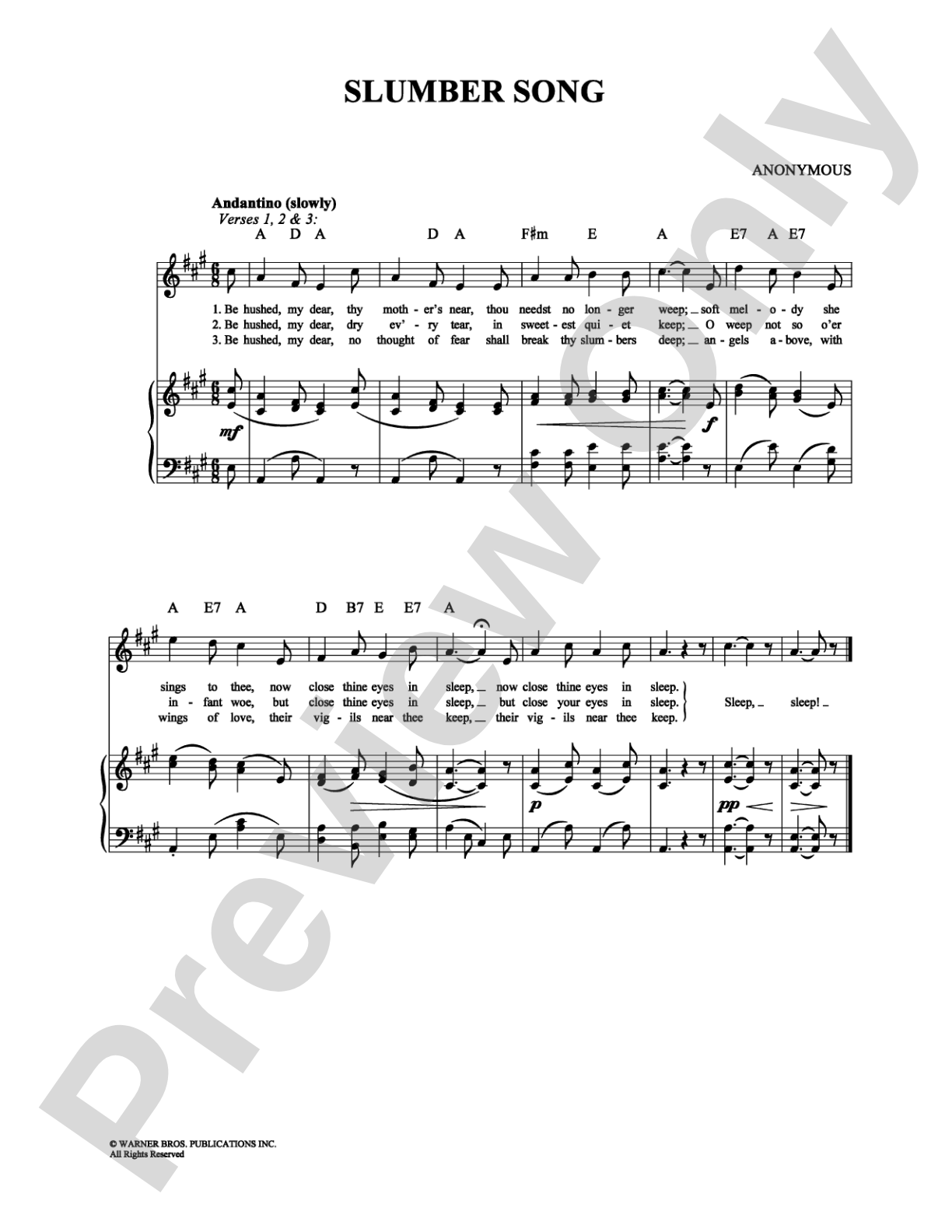 Slumber Song: Piano/Vocal/Chords Digital Sheet Music