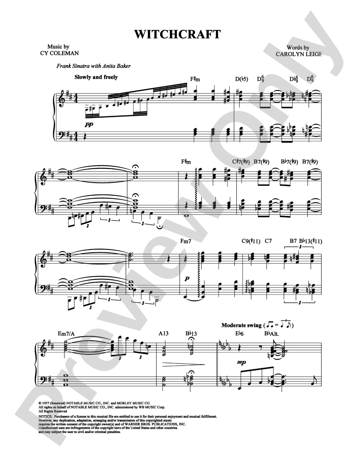 Witchcraft: Piano/Vocal/Chords Digital Sheet Music
