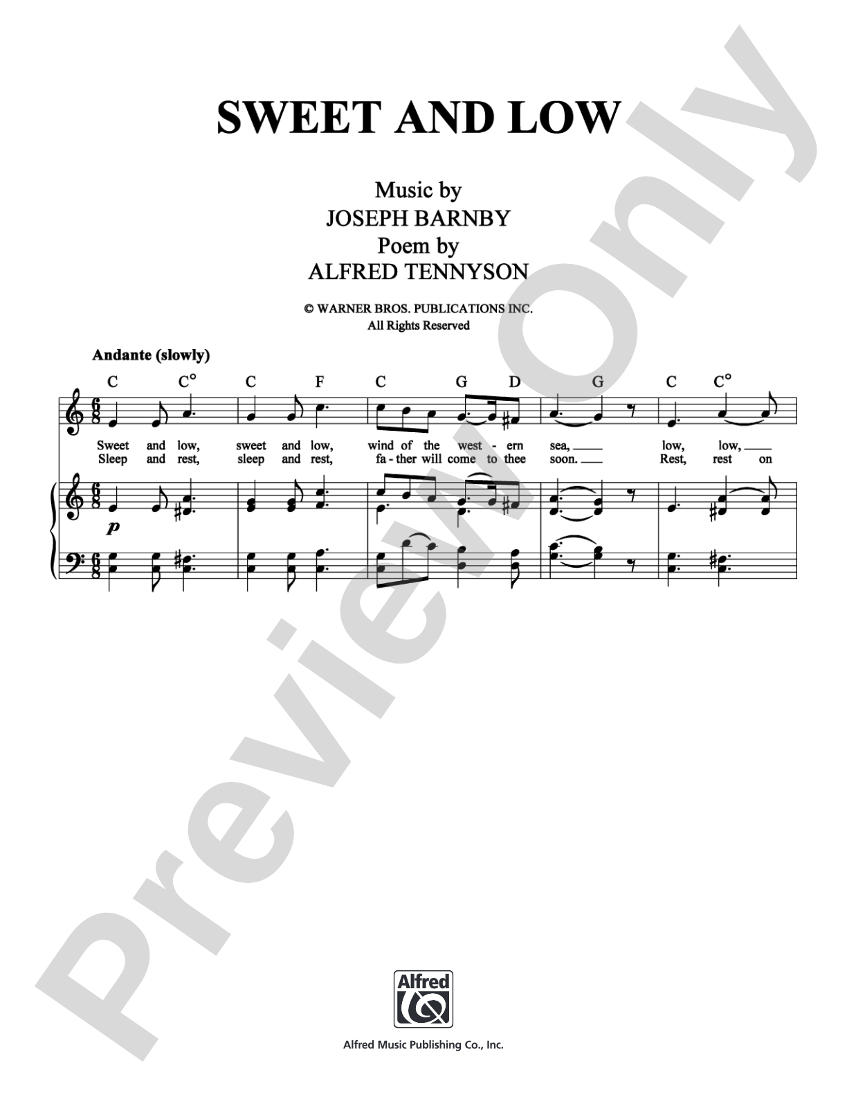 Sweet and Low: Piano/Vocal/Chords Digital Sheet Music