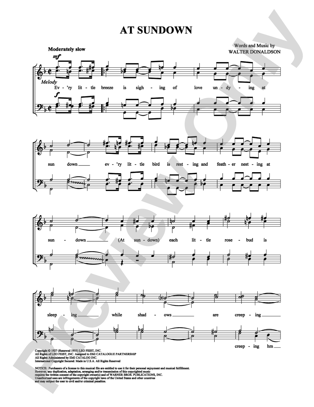 At Sundown: Vocal Group Digital Sheet Music
