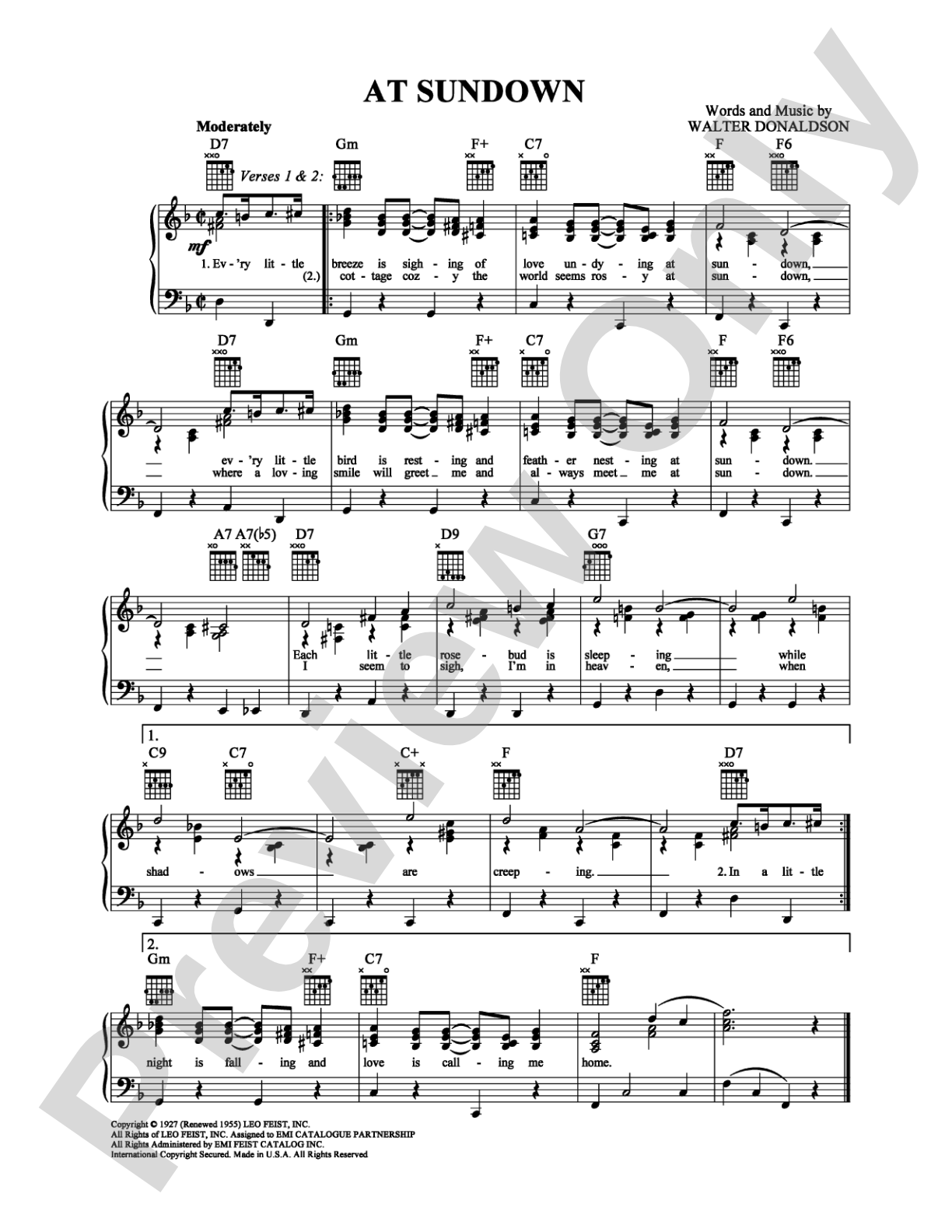 At Sundown: Piano/Vocal/Chords Digital Sheet Music