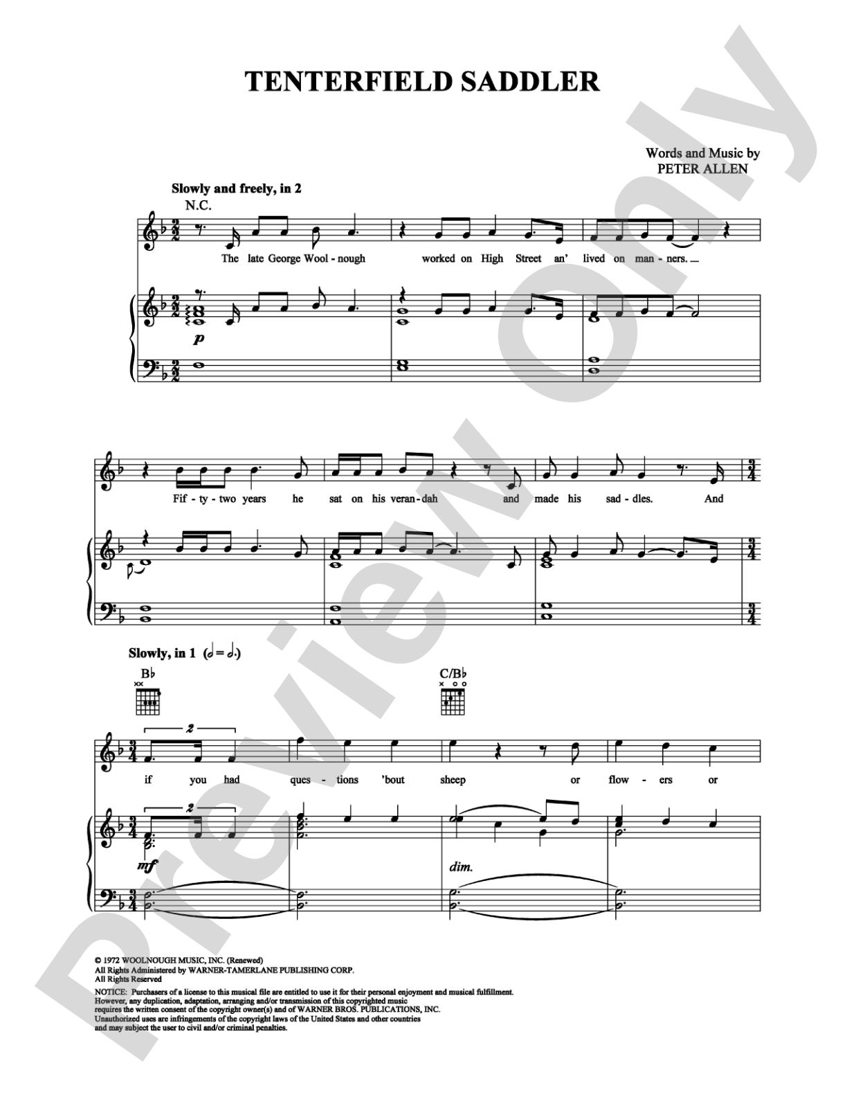 Tenterfield Saddler: Piano/Vocal/Chords Digital Sheet Music