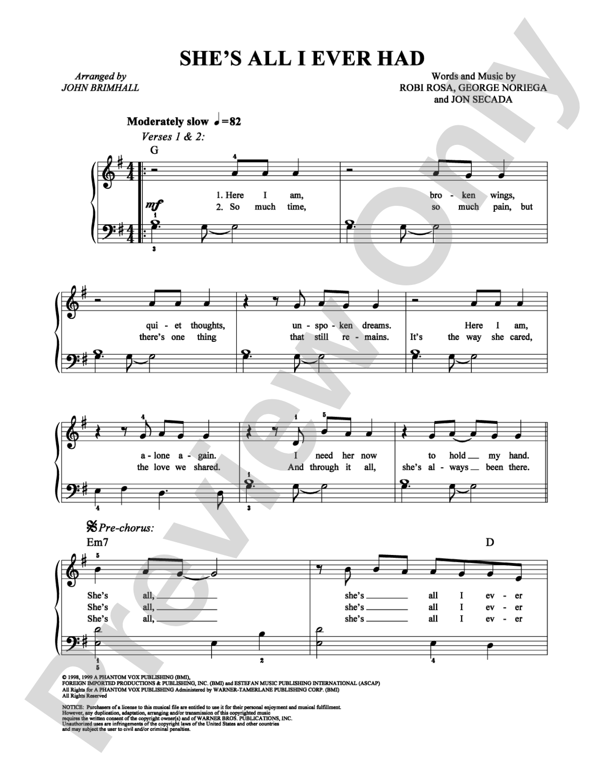 She's All I Ever Had: Easy Piano Digital Sheet Music