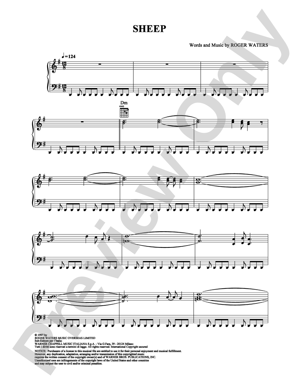 Sheep: Piano/Vocal/Chords Digital Sheet Music