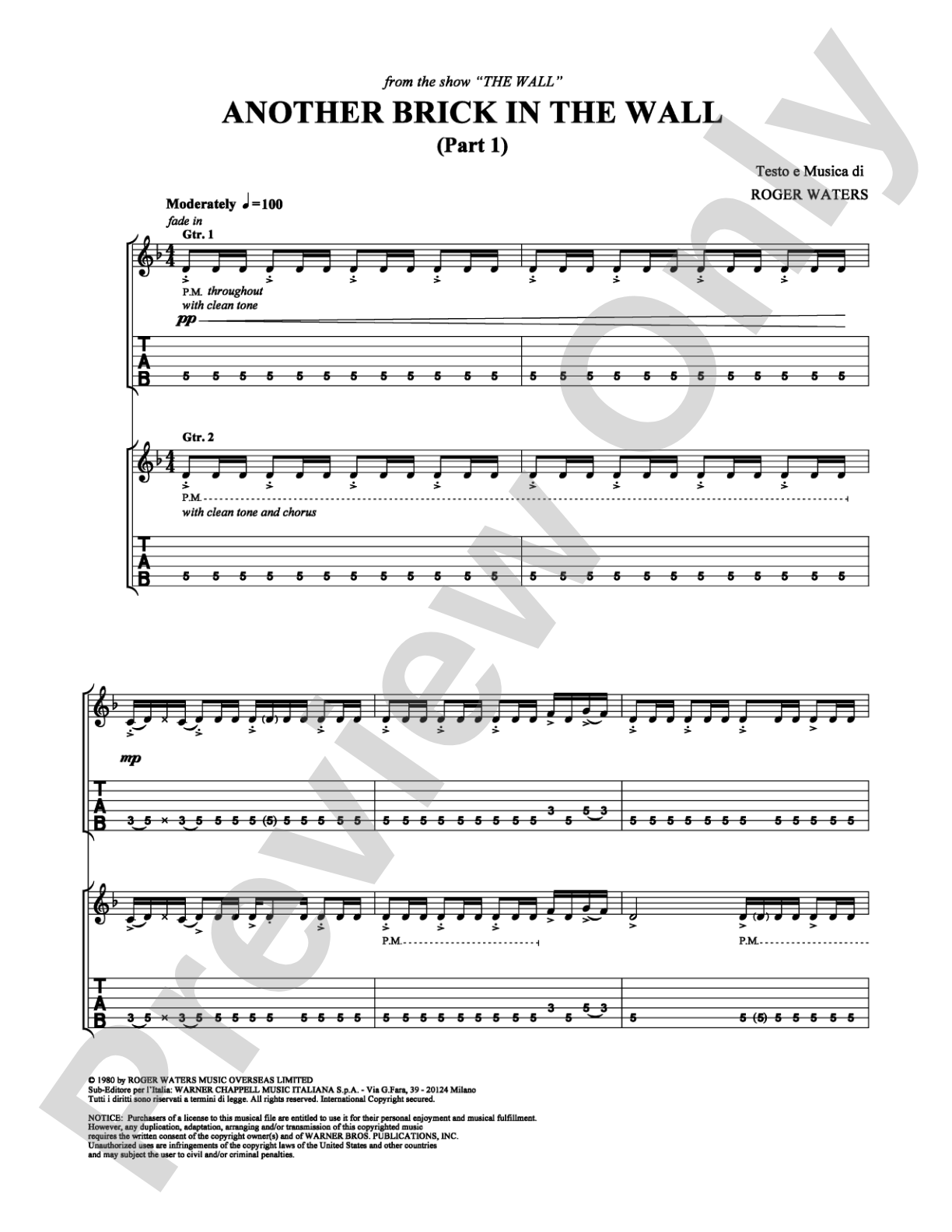 Another Brick in the Wall (Part 1): Guitar TAB Digital Sheet Music