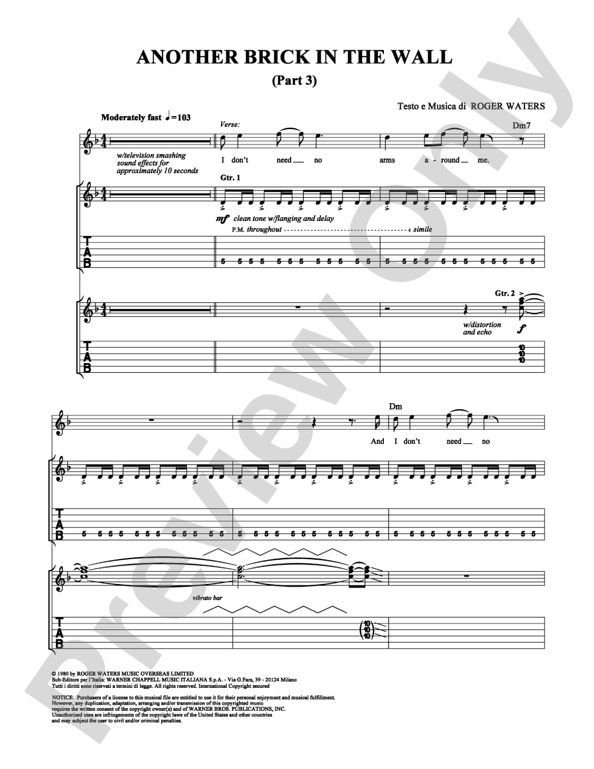 Another Brick in the Wall (Part 3): Guitar TAB Digital Sheet Music