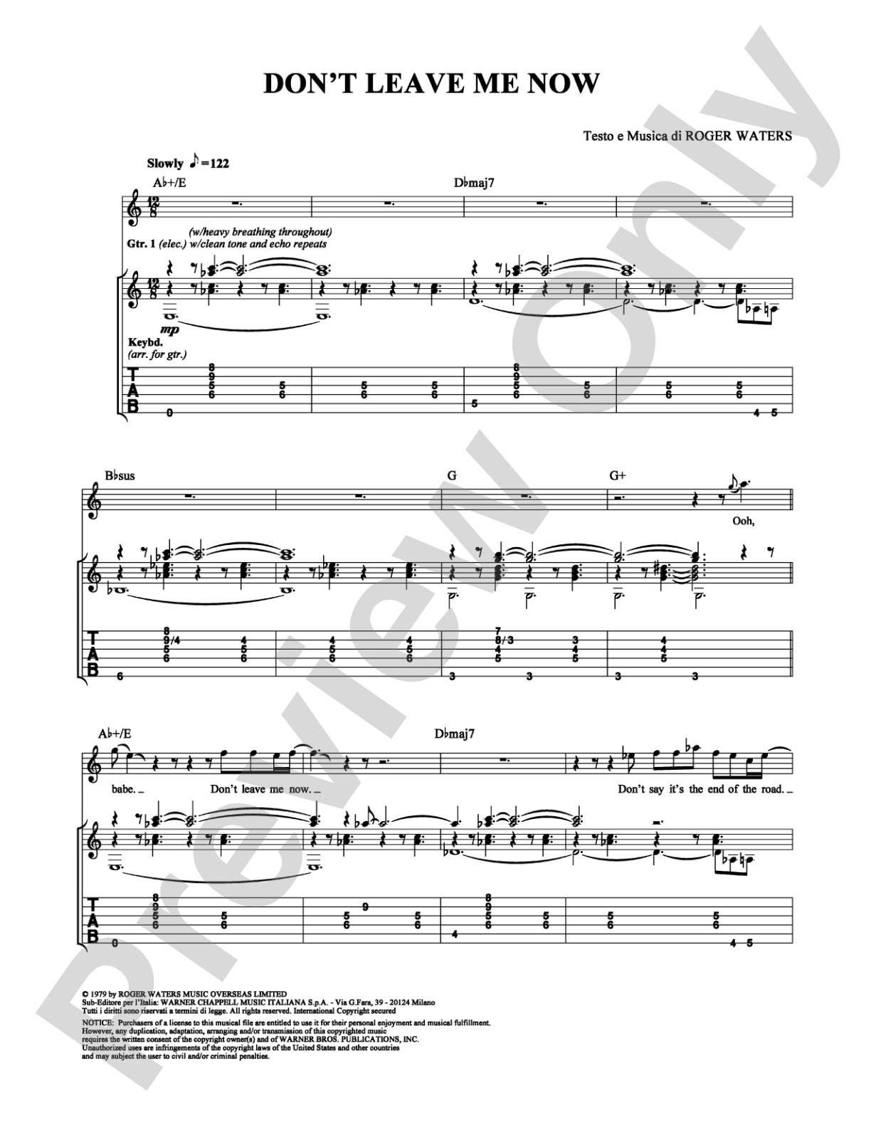 Don't Leave Me Now: Guitar TAB Digital Sheet Music