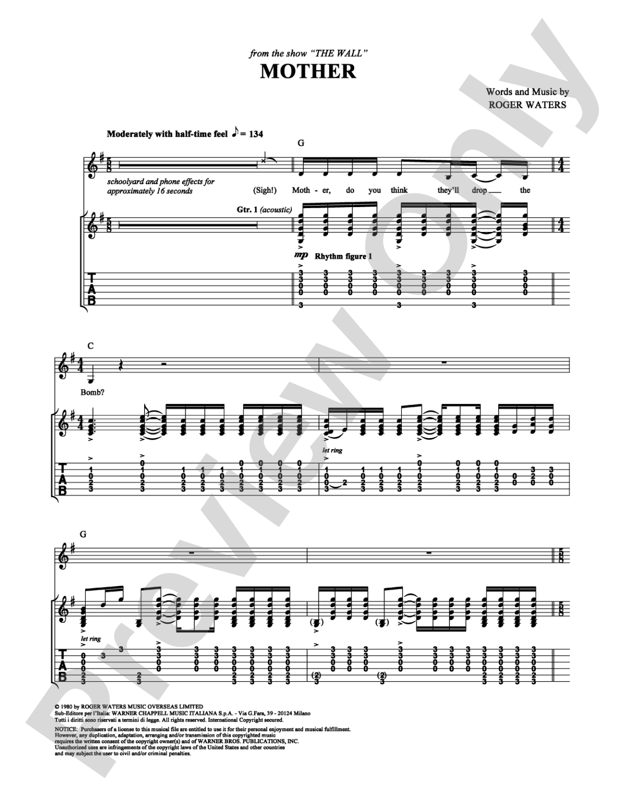 Mother: Guitar TAB Digital Sheet Music