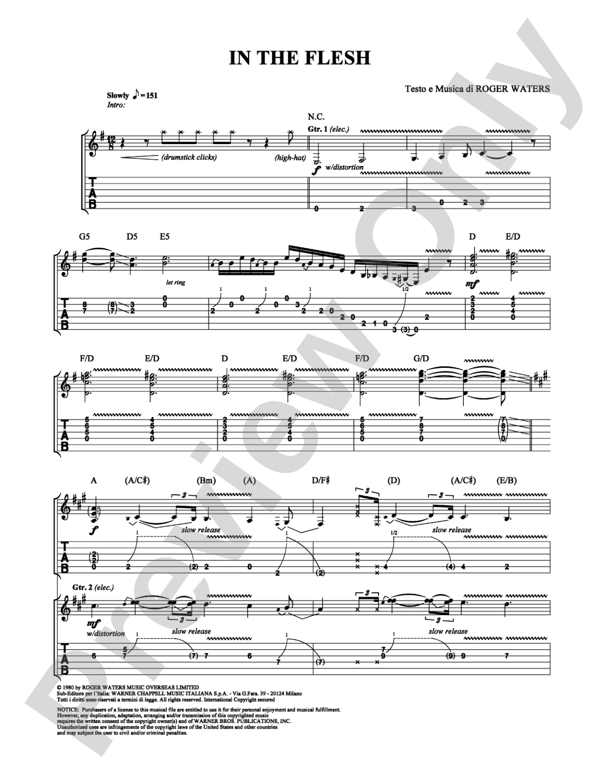 In the Flesh: Guitar TAB Digital Sheet Music