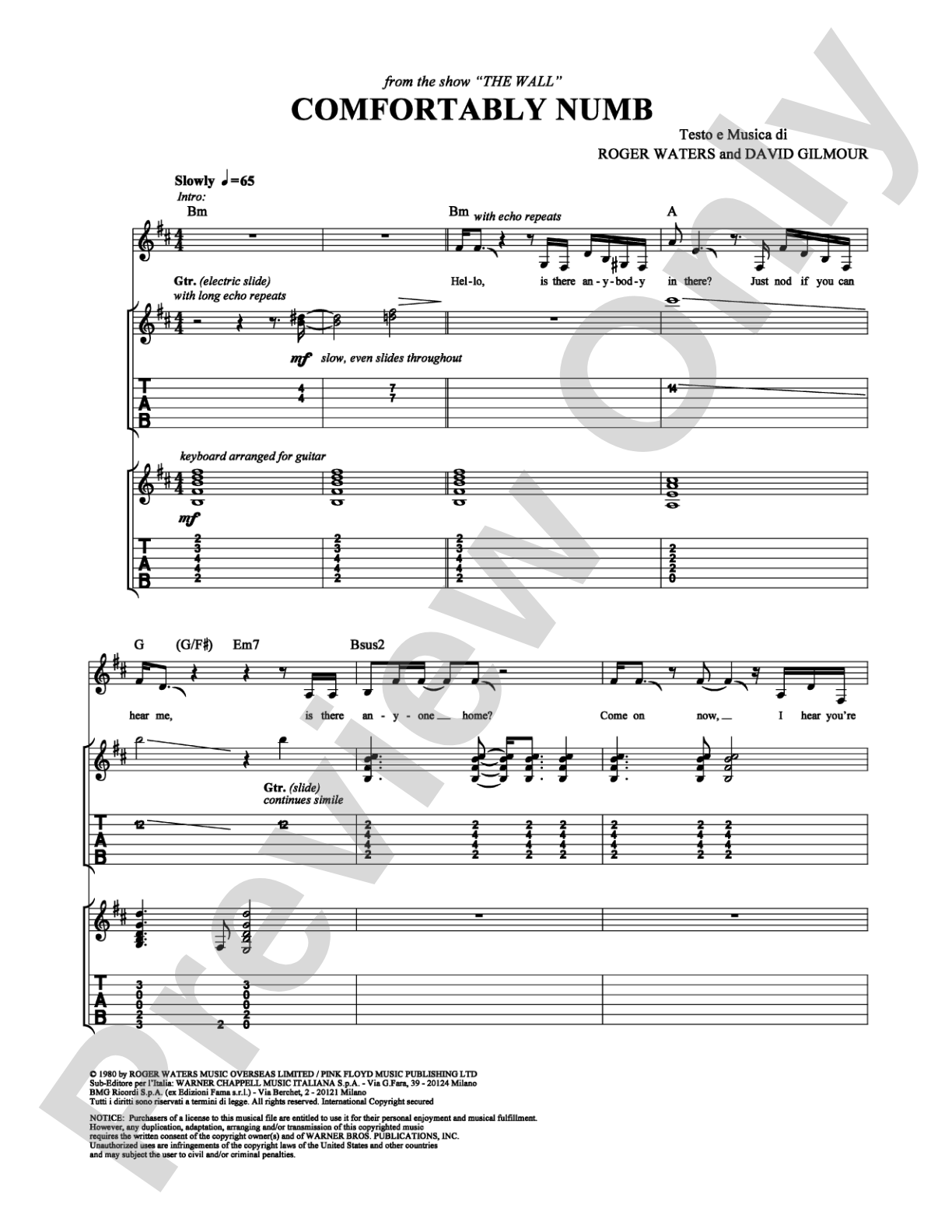 Comfortably Numb: Guitar TAB Digital Sheet Music