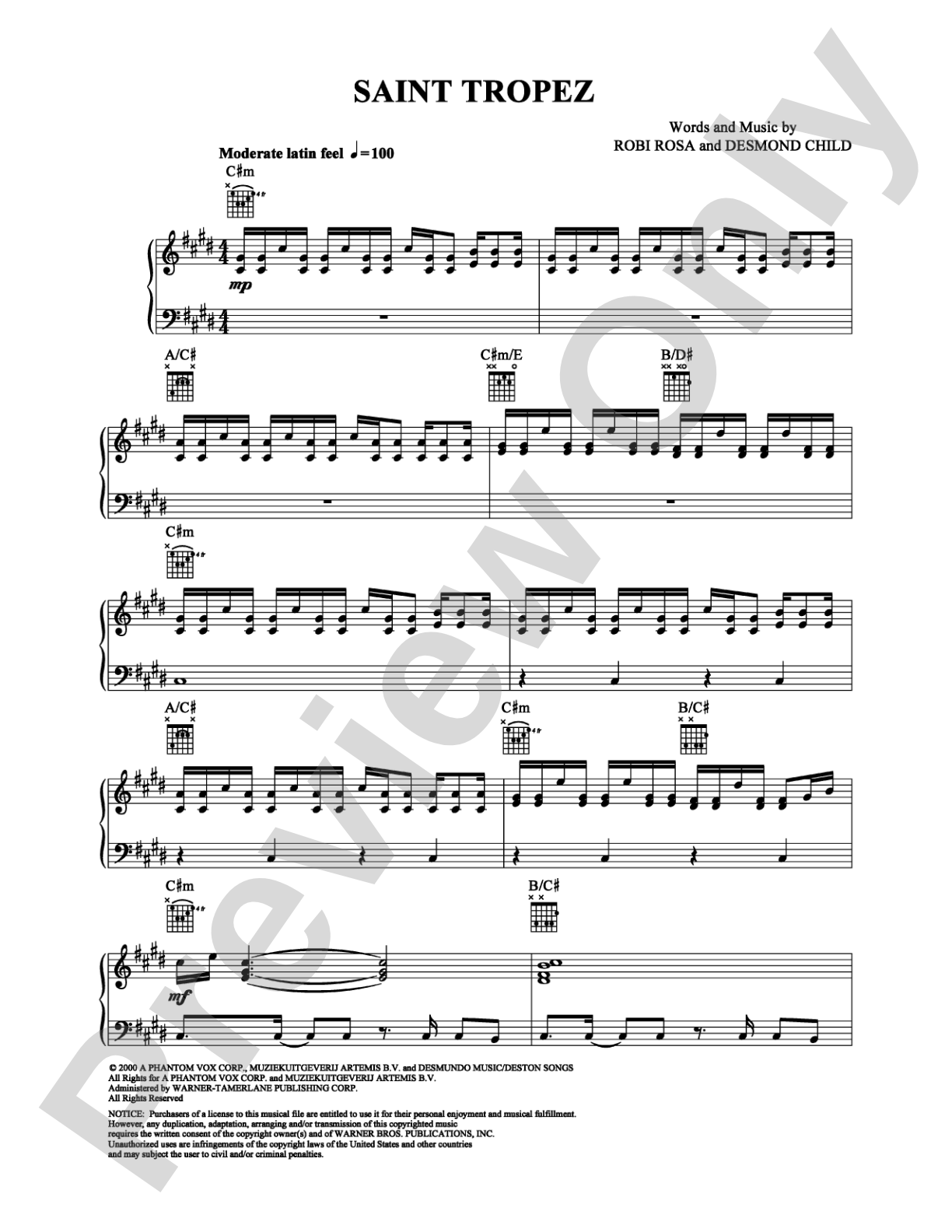 Saint Tropez: Piano/Vocal/Chords Digital Sheet Music
