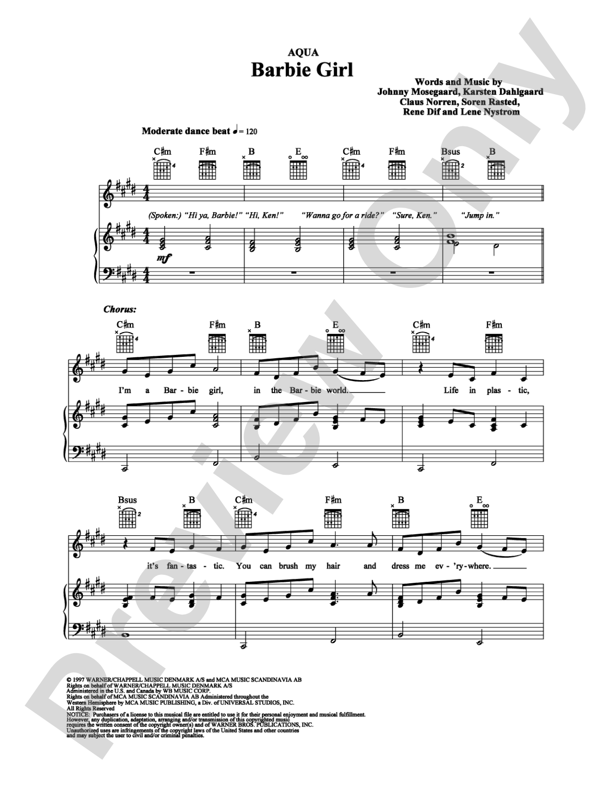 Barbie Girl: Piano/Vocal/Chords Digital Sheet Music