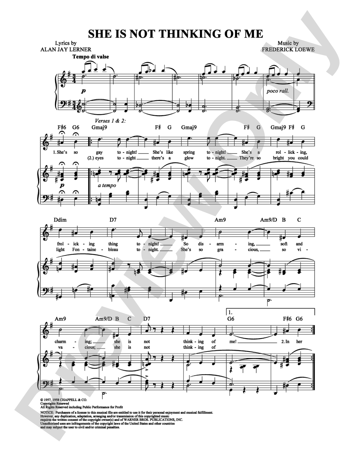 She Is Not Thinking of Me: Piano/Vocal/Chords Digital Sheet Music