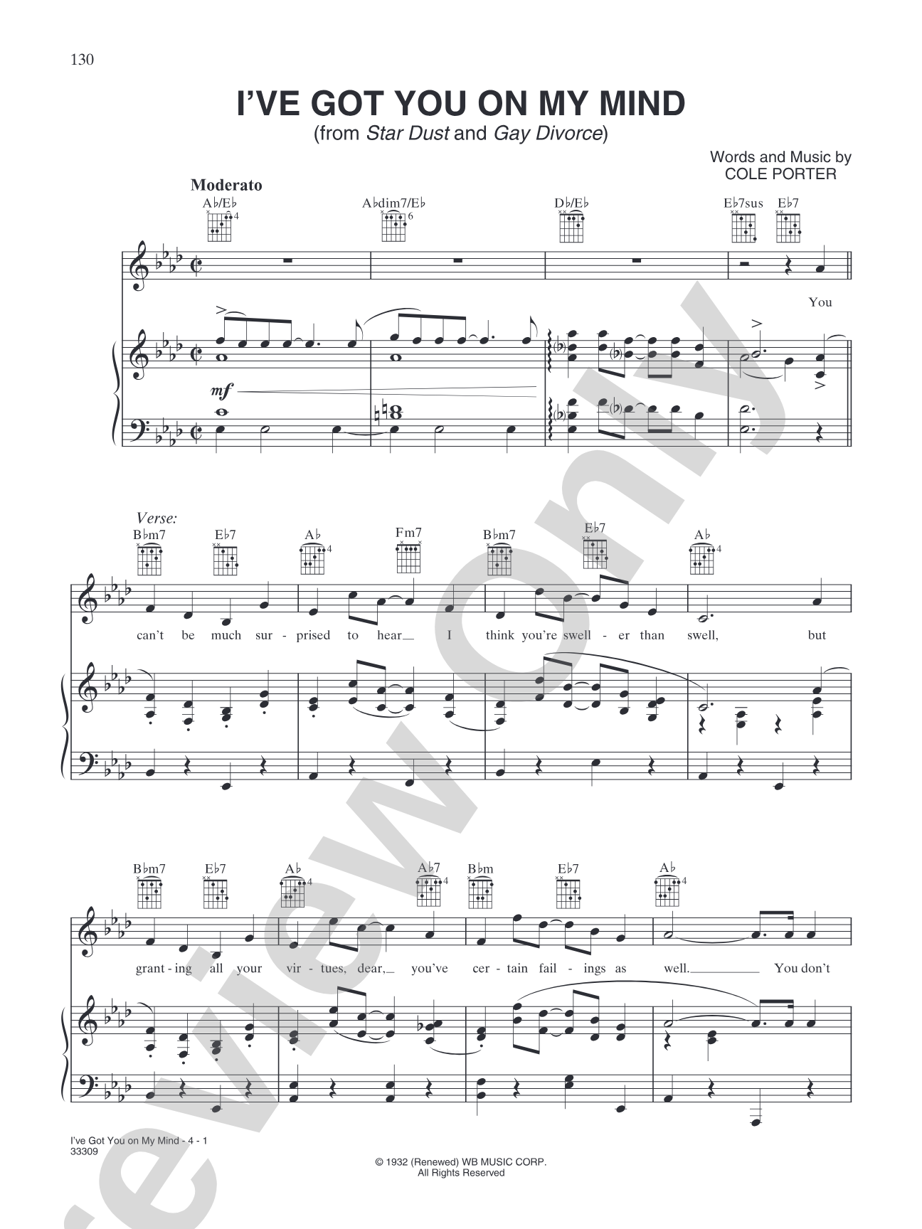 I've Got You on My Mind (from "Stardust" and "Gay Divorce"): Piano/Vocal/Chords