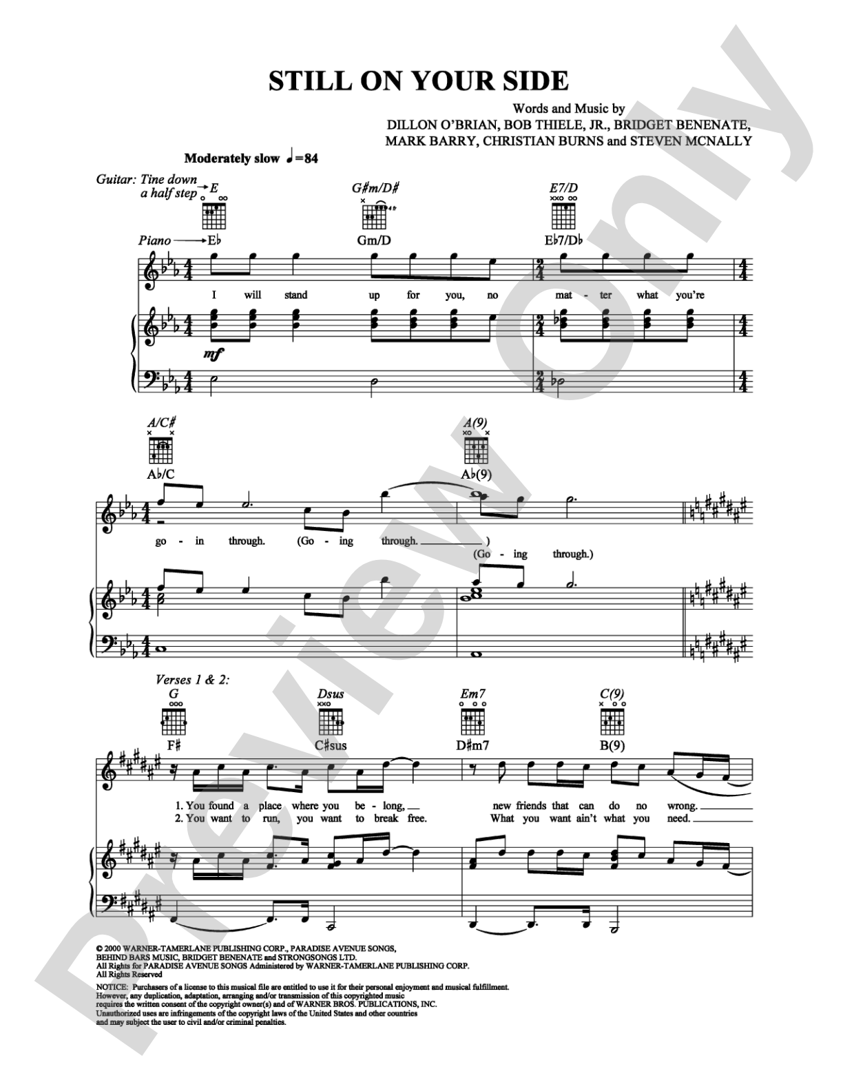 Still On Your Side: Piano/Vocal/Chords Digital Sheet Music