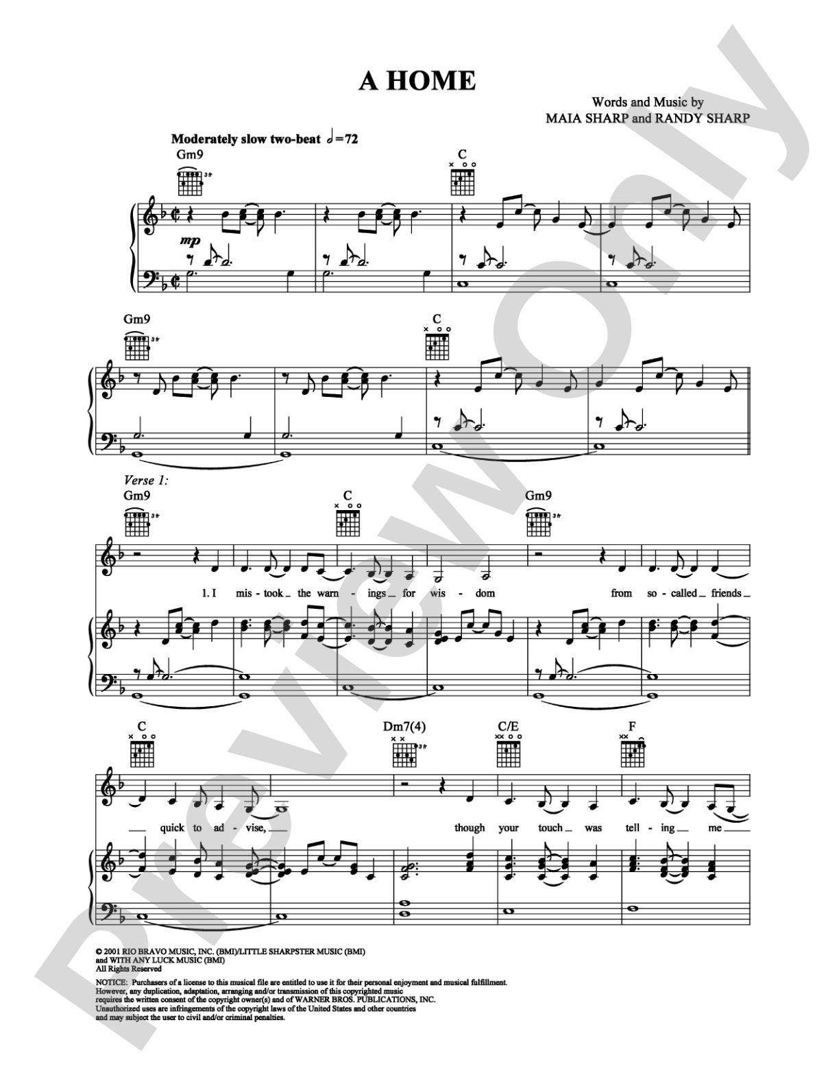 A Home: Piano/Vocal/Chords Digital Sheet Music