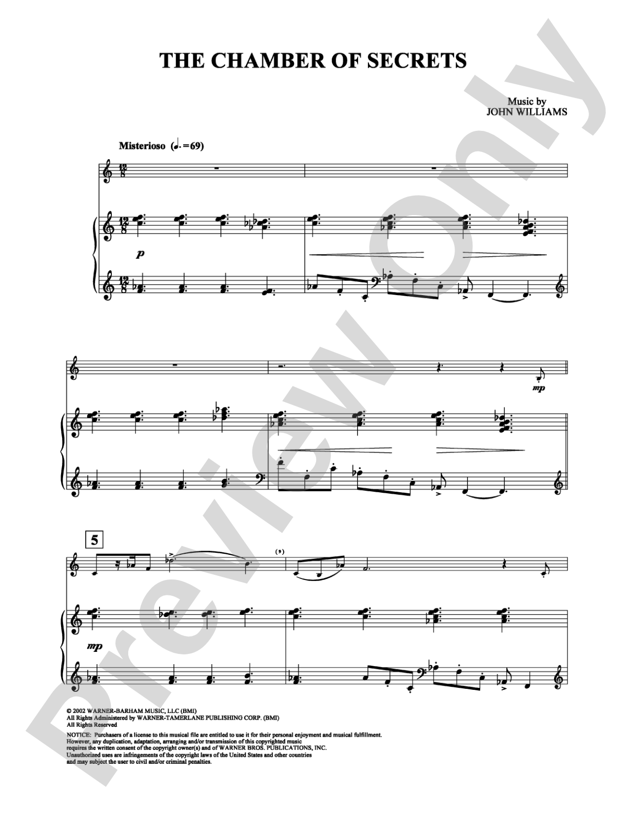 The Chamber of Secrets: Piano Digital Sheet Music