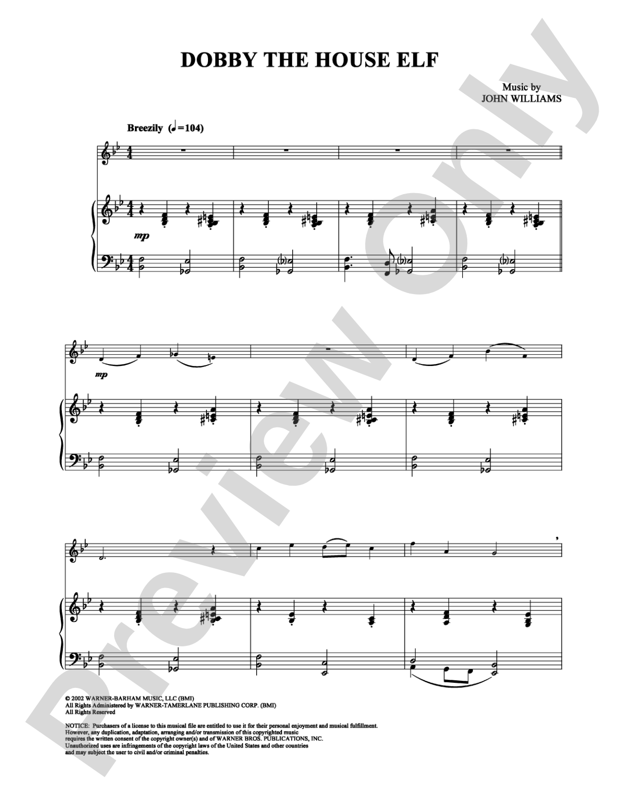 Dobby the House Elf: Piano Digital Sheet Music