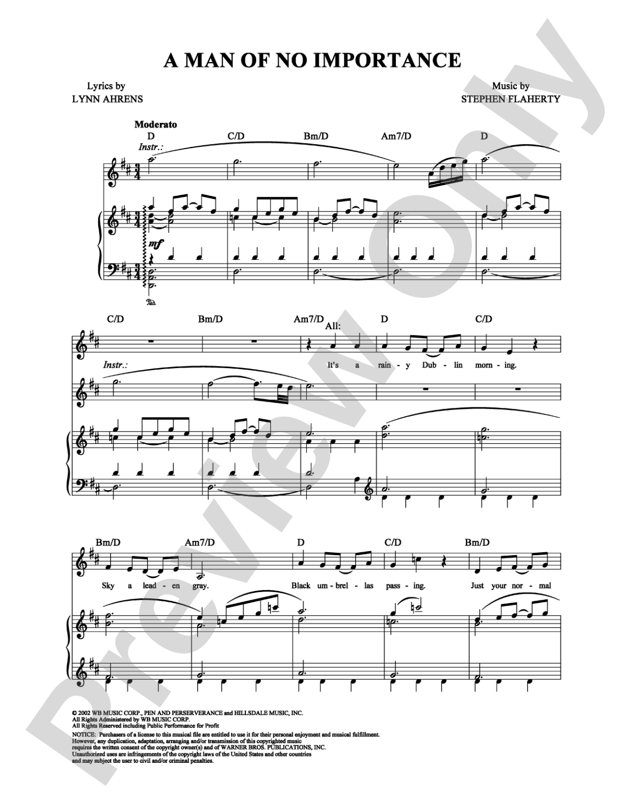 A Man of No Importance: Piano/Vocal/Chords Digital Sheet Music