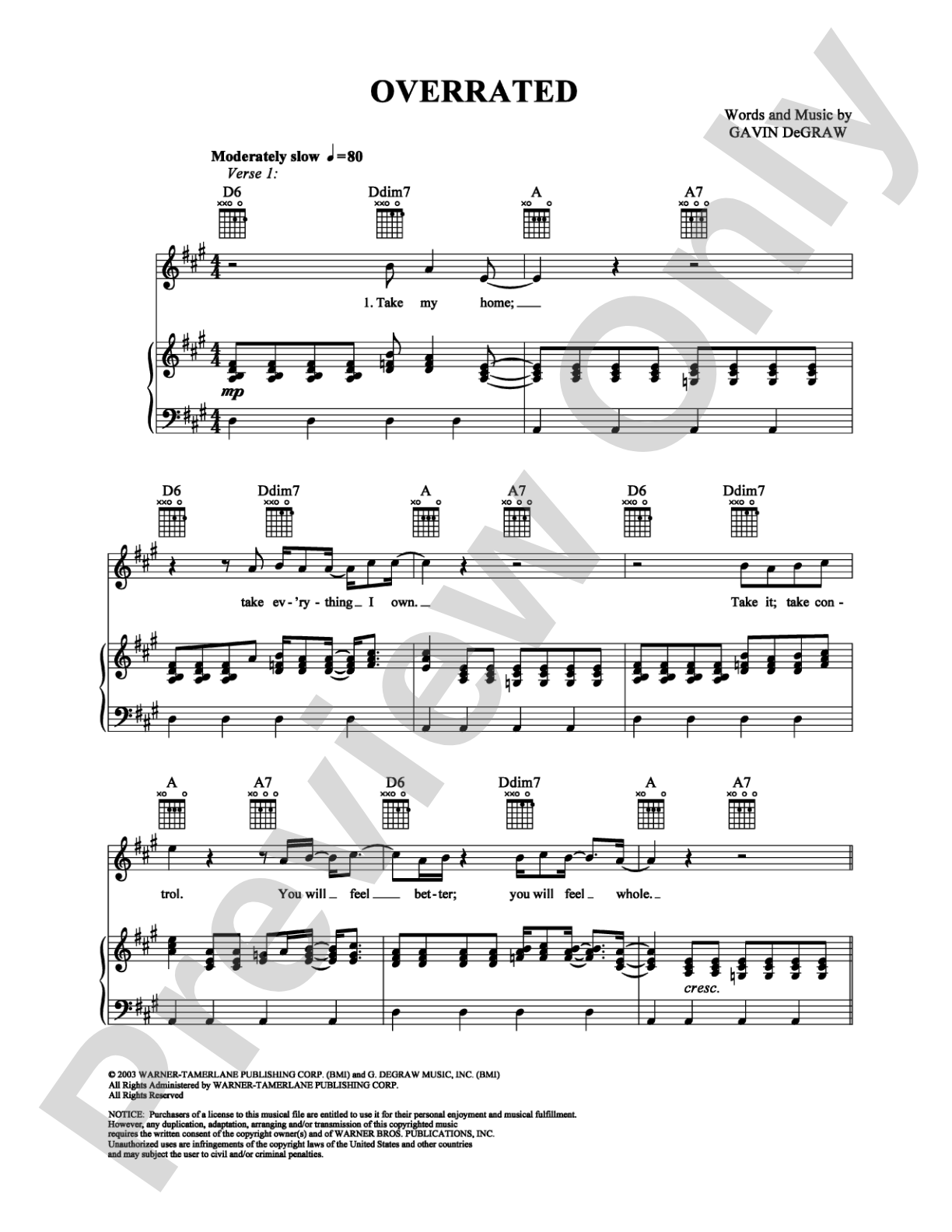 Overrated: Piano/Vocal/Chords Digital Sheet Music