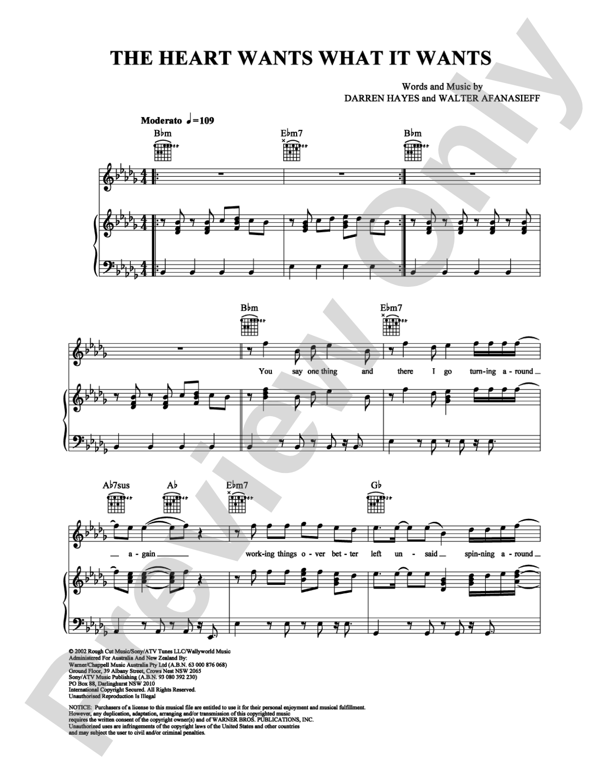 The Heart Wants What It Wants: Piano/Vocal/Chords Digital Sheet Music