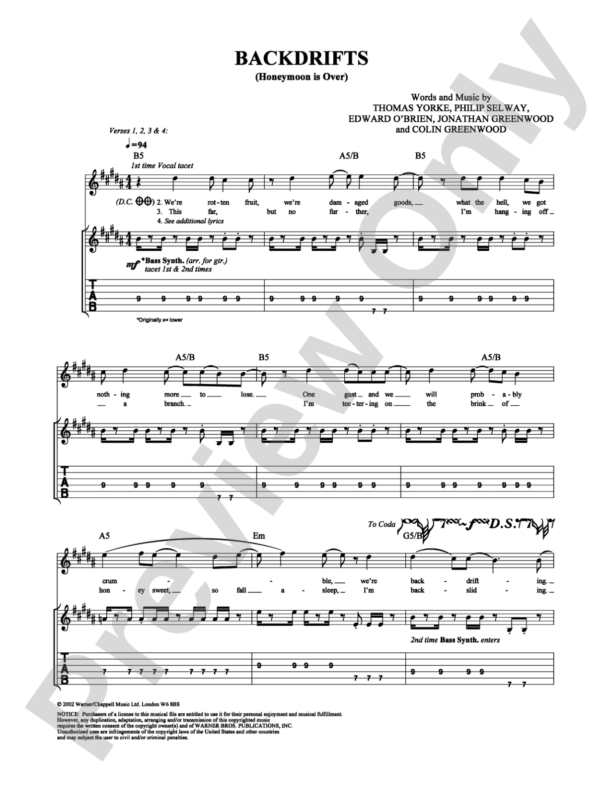 Backdrifts: Guitar TAB Digital Sheet Music