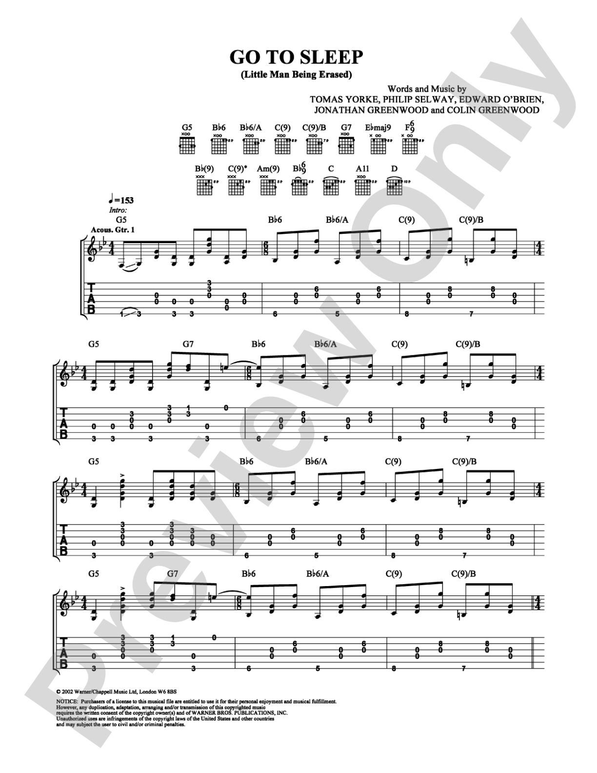 Go to Sleep: Guitar TAB Digital Sheet Music