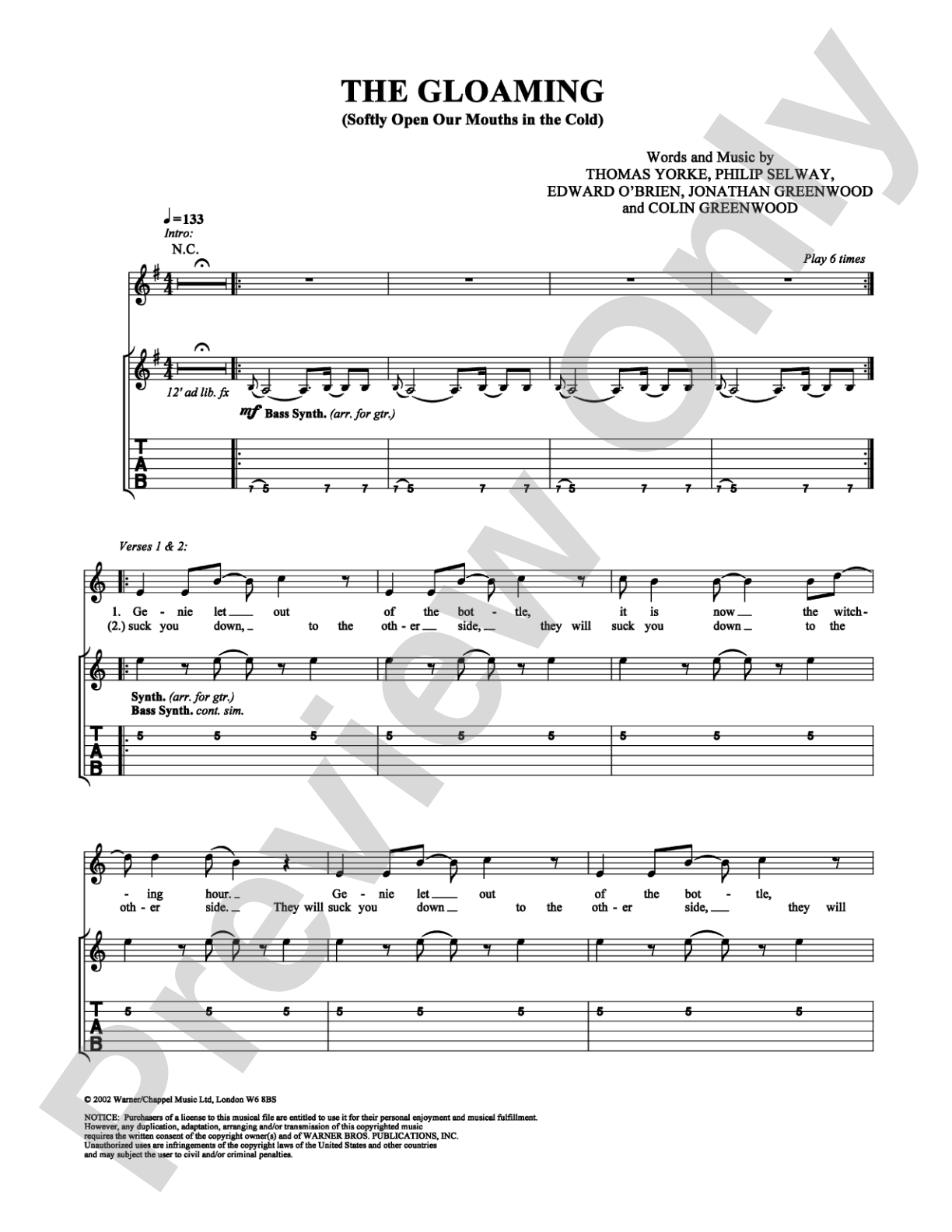 The Gloaming: Guitar TAB Digital Sheet Music