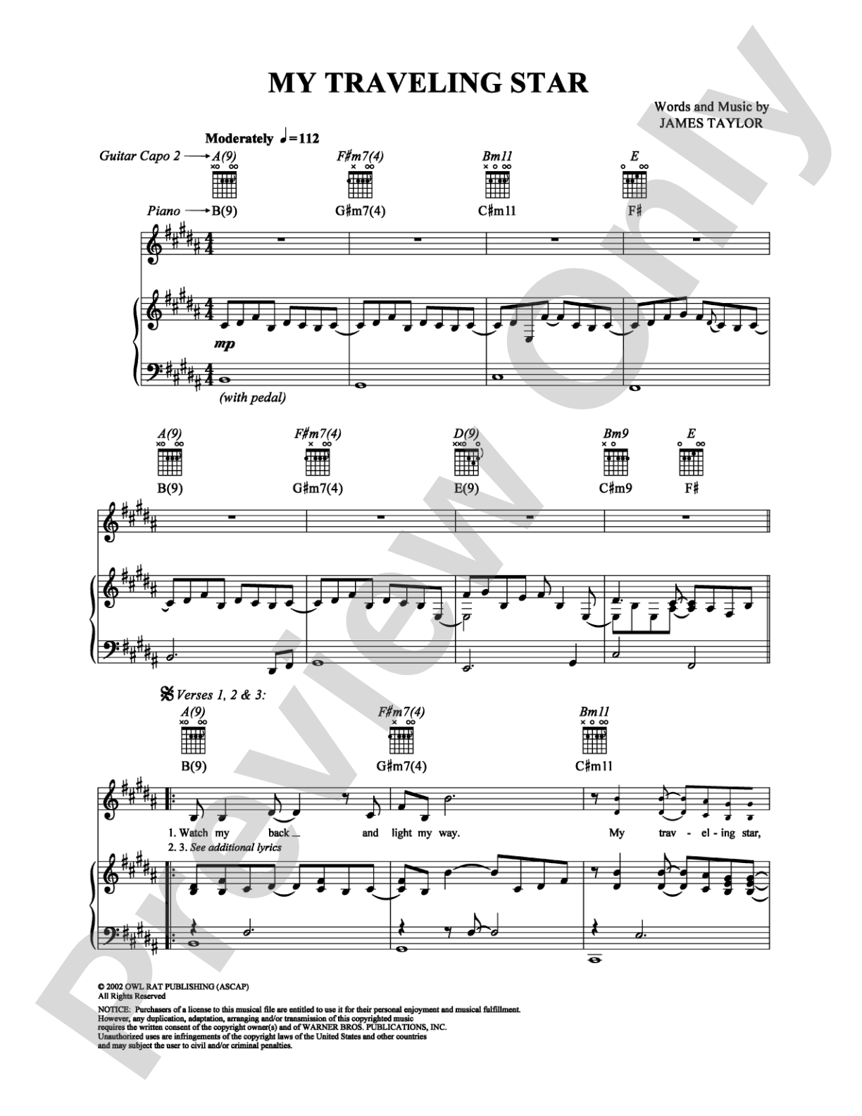 My Traveling Star: Piano/Vocal/Chords Digital Sheet Music